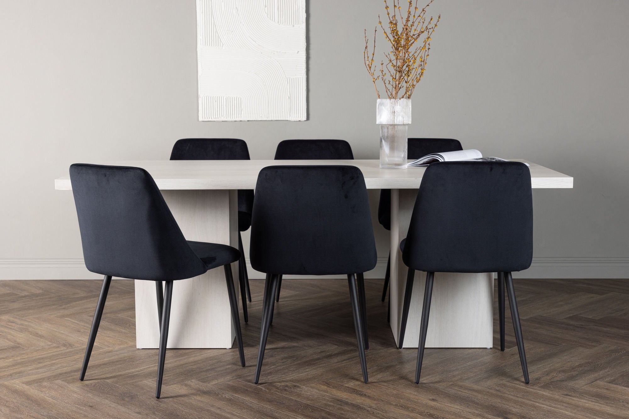 Venture Home Olga spisebord 200*75 - White Wash +Night Spisebordsstol - Black / Black Velvet _6