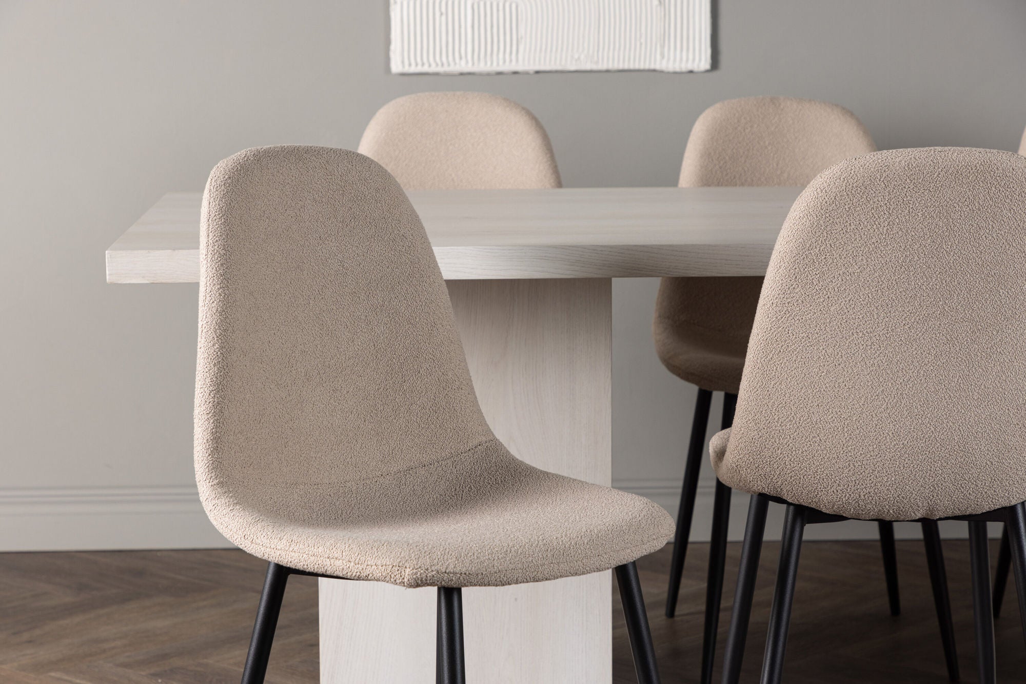 Venture Home Olga spisebord 200*75 - White Wash +Polar Spisebordsstol - Black / Beige Boucle _6
