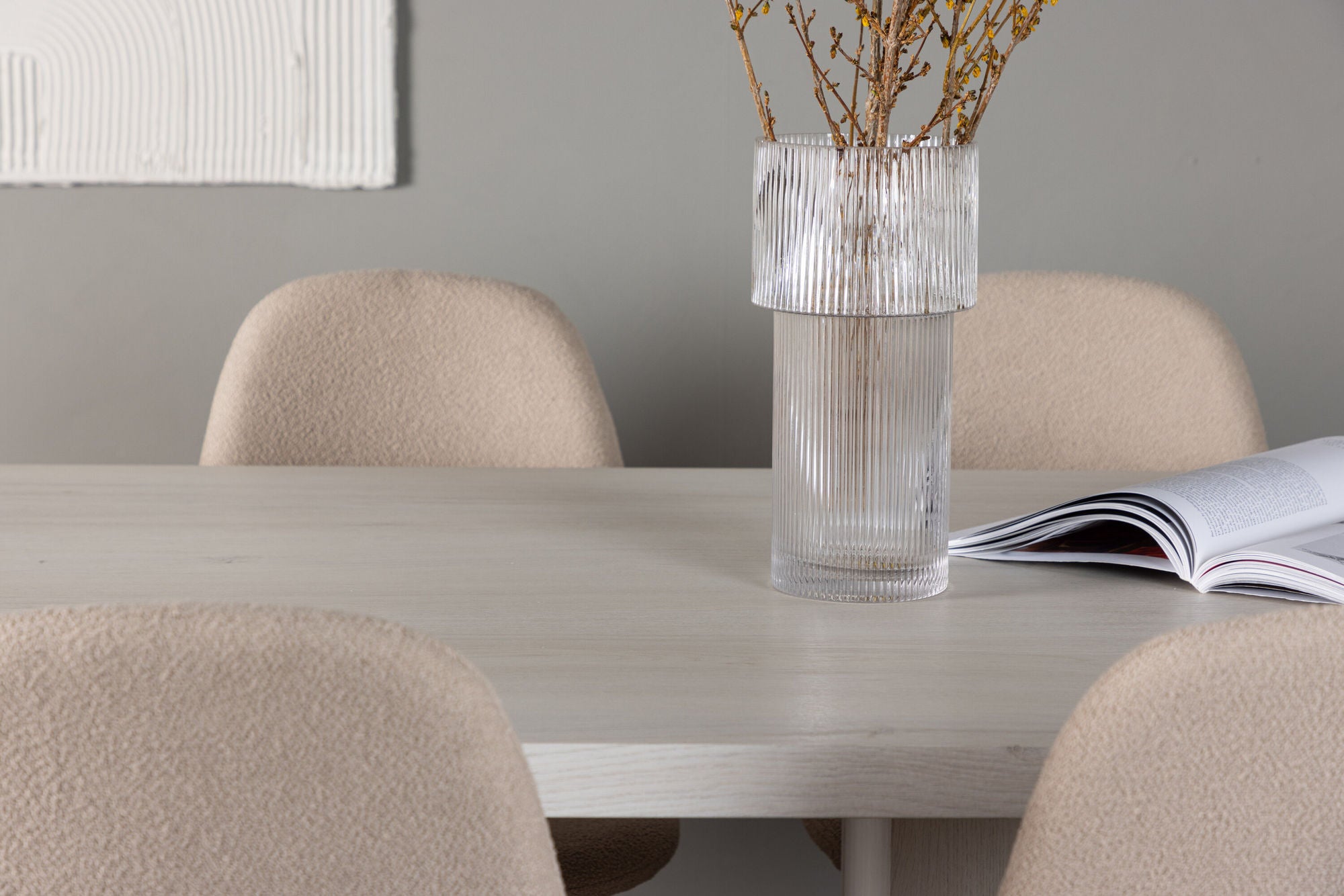 Venture Home Olga spisebord 200*75 - White Wash +Polar Spisebordsstol - Black / Beige Boucle _6