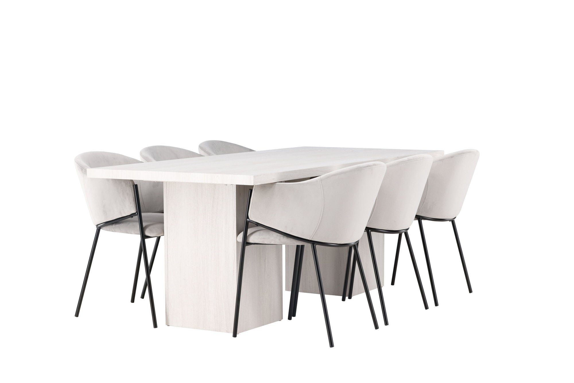 Venture Home Olga spisebord 200*75 - White Wash +Evelina Spisebordsstol - Black / Light grey Velvet _6