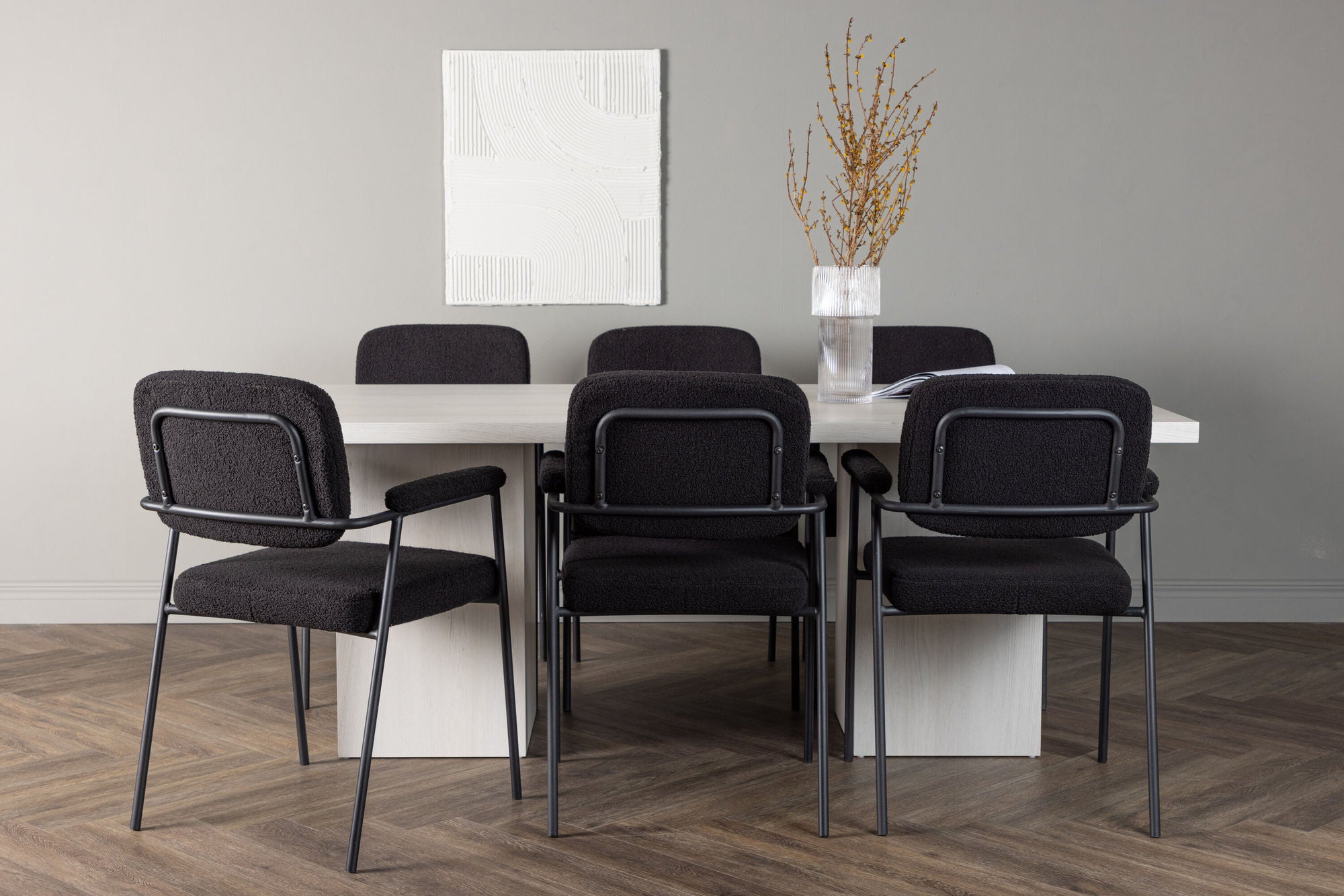 Venture Home Olga spisebord 200*75 - White Wash +Yesterday Spisebordsstol - Black / Black Boucle _6