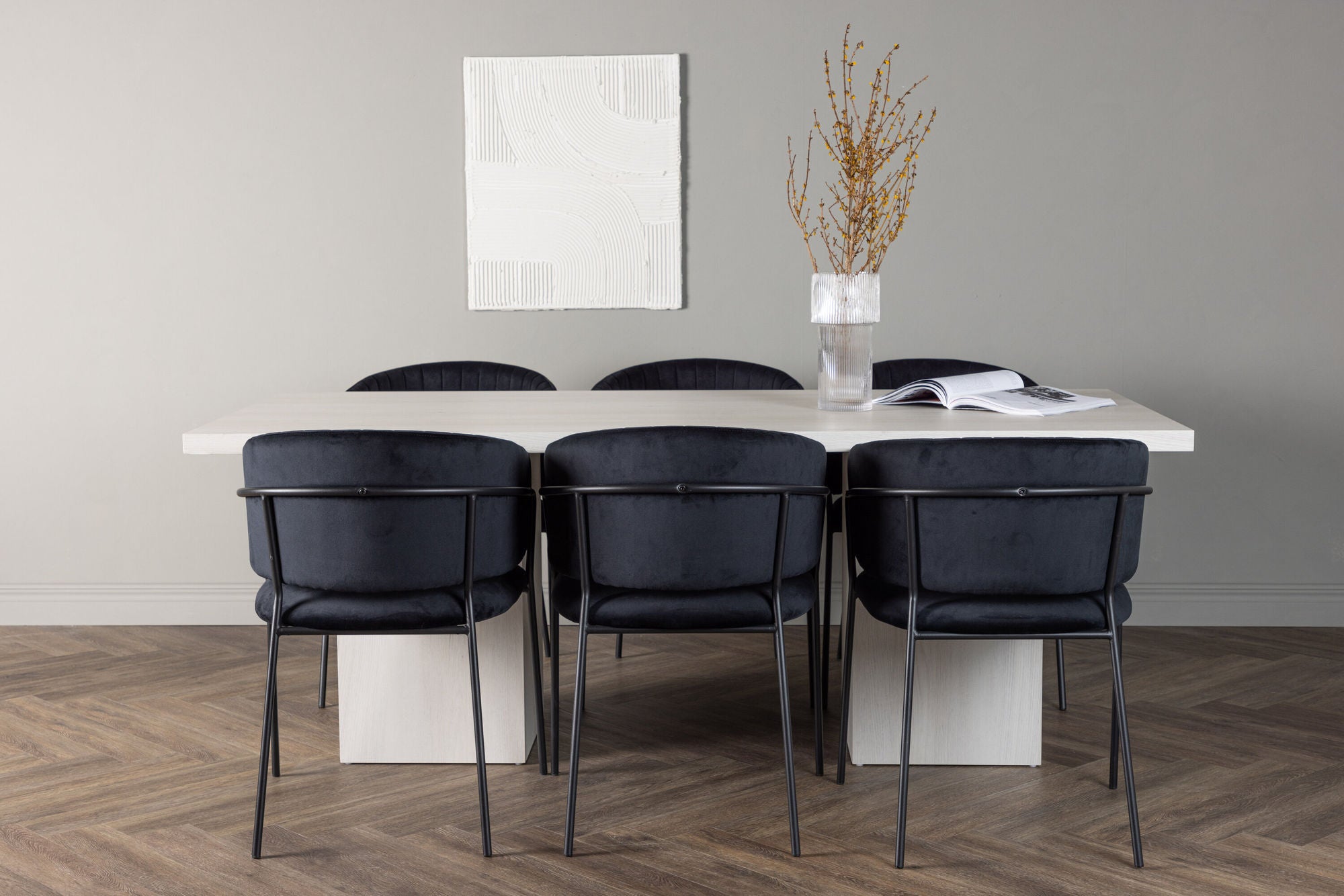 Venture Home Olga spisebord 200*75 - White Wash +Selma Spisebordsstol - Black / Black Velvet _6