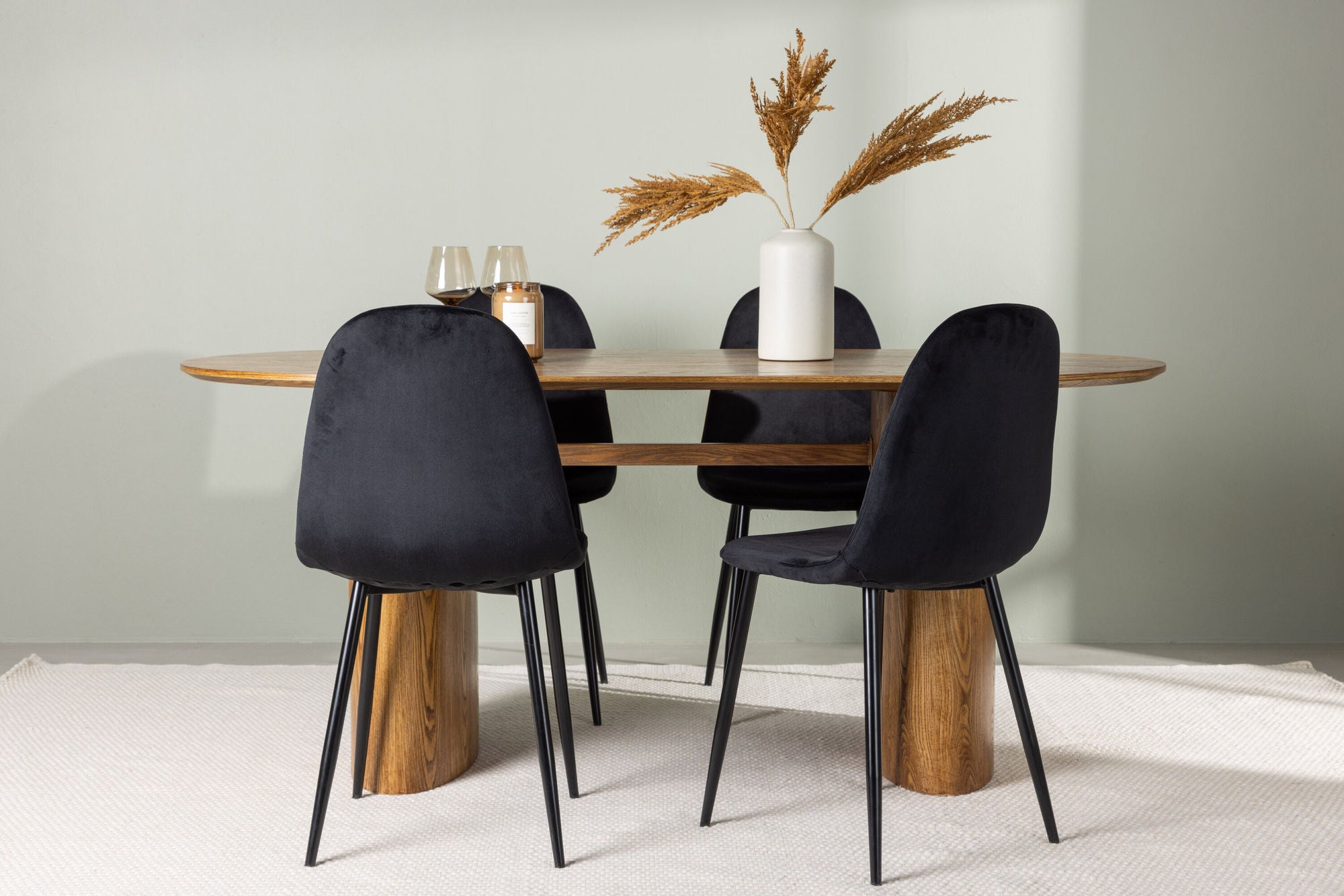 Venture Home Isolde spisebord 140*75 - Nature / Nature MDF +Polar Spisebordsstol - Black legs / Black Velvet _4