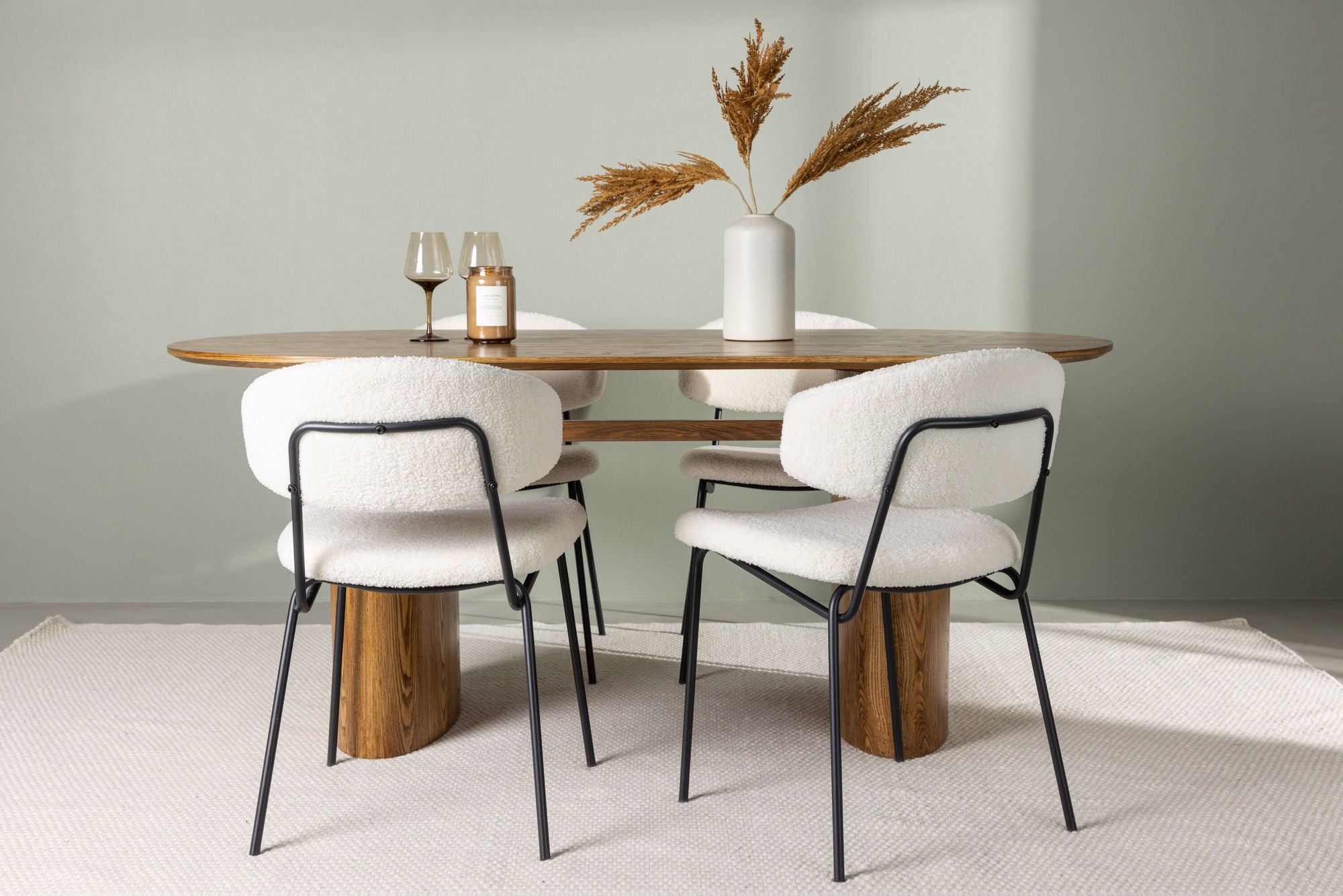 Venture Home Isolde spisebord 140*75 - Nature / Nature MDF +Chico Spisebordsstol - Black / White Boucle _4