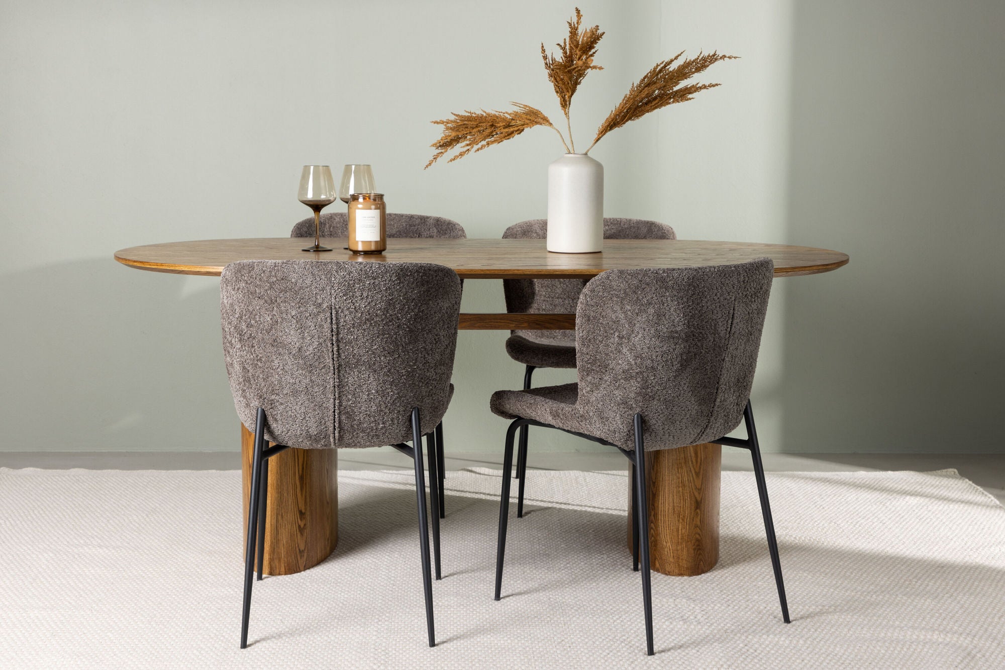 Venture Home Isolde spisebord 140*75 - Nature / Nature MDF +Modesto Spisebordsstol - Grey / Smoked Black Boucle _4
