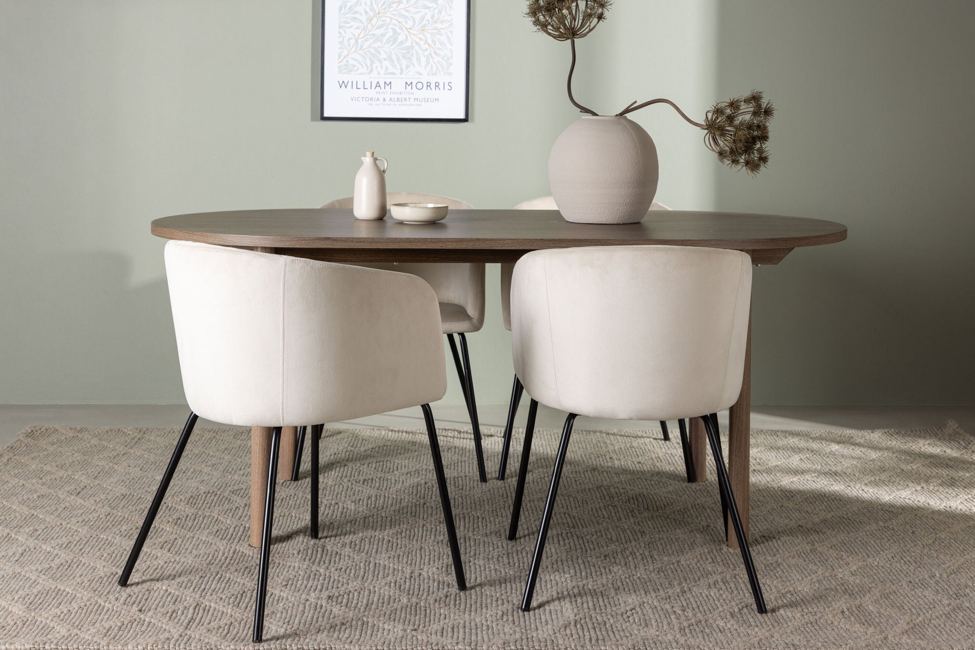 Venture Home Andy spisebord 180*75 - Natural / Natural MDF +Berit stol - Black / Beige Velvet _4