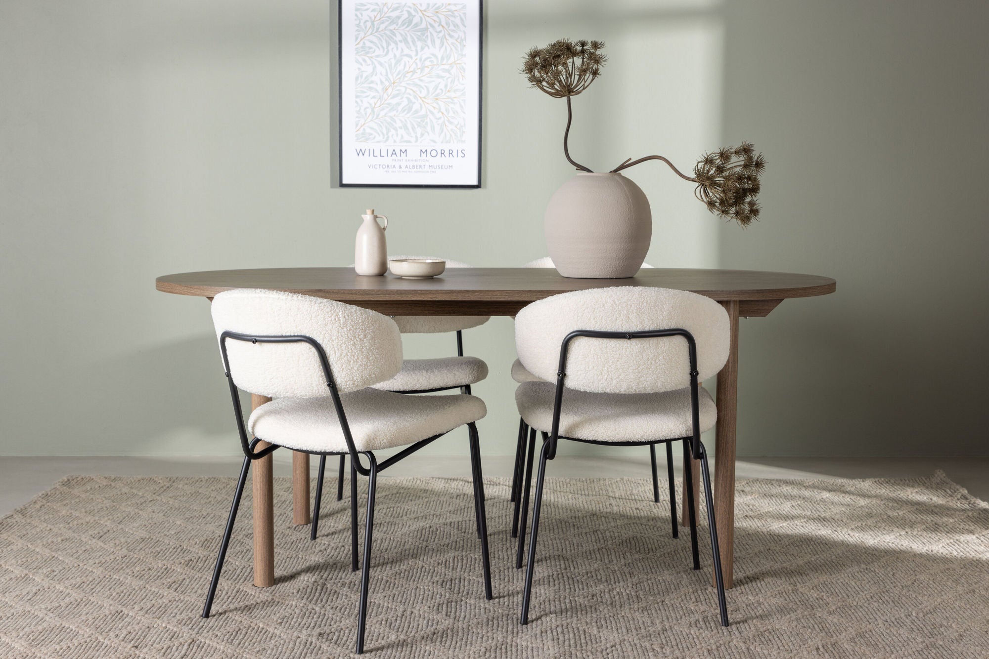 Venture Home Andy spisebord 180*75 - Natural / Natural MDF +Chico Spisebordsstol - Black / White Boucle _4