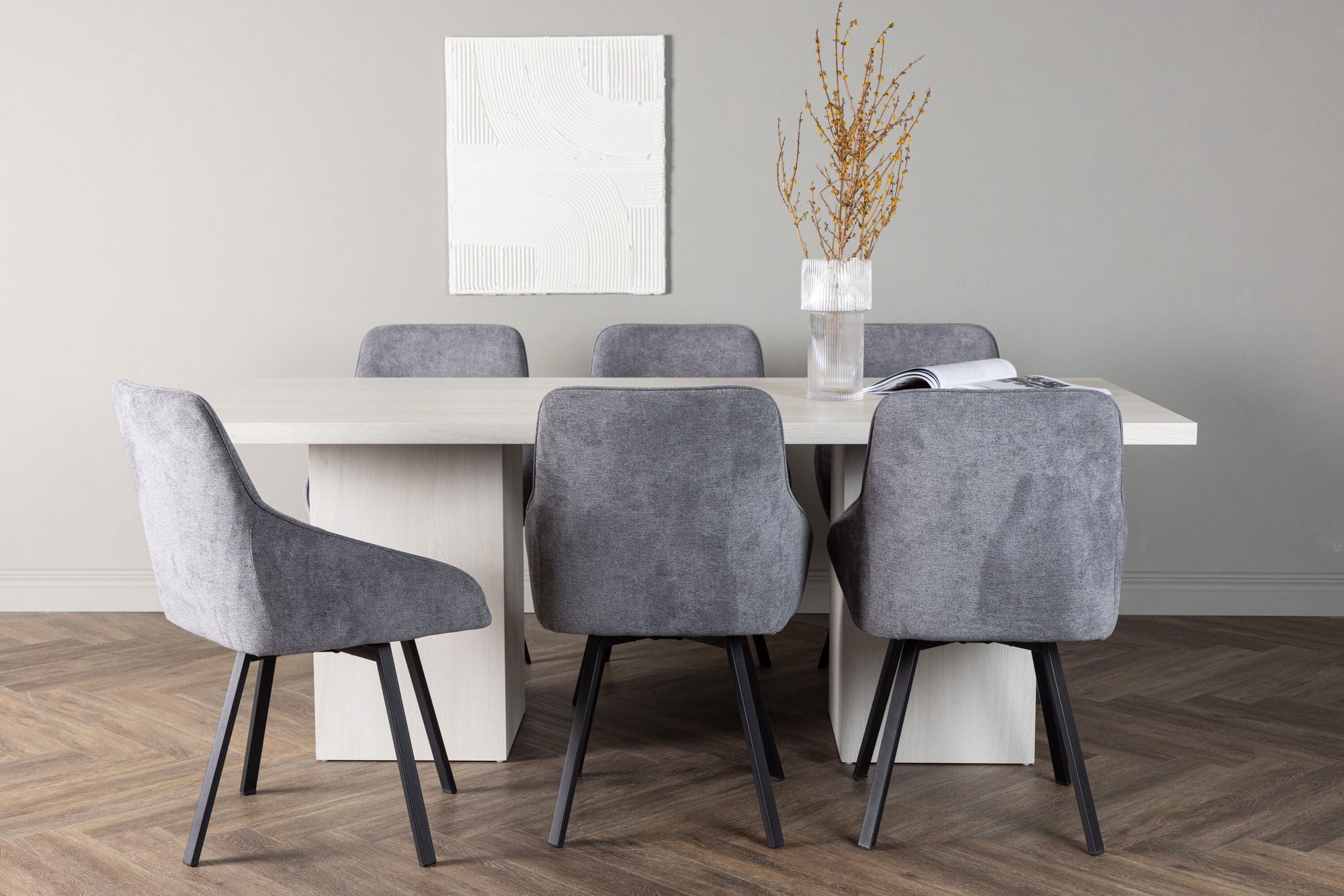 Venture Home Olga spisebord 200*75 - White Wash +Rosie Spisebordsstol - Black / Dark grey Fabric _6