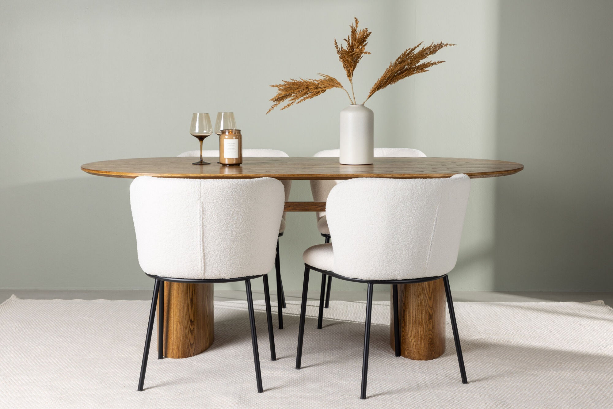 Venture Home Isolde spisebord 140*75 - Nature / Nature MDF +Edina Spisebordsstol - Black / White Boucle _4