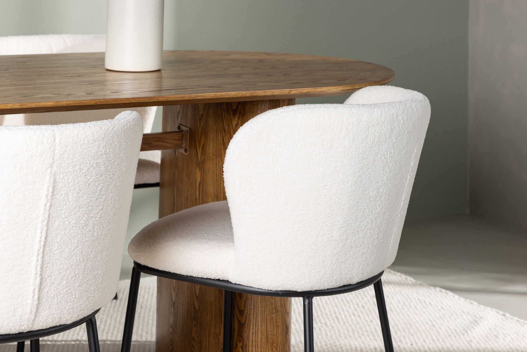 Venture Home Isolde spisebord 140*75 - Nature / Nature MDF +Edina Spisebordsstol - Black / White Boucle _4
