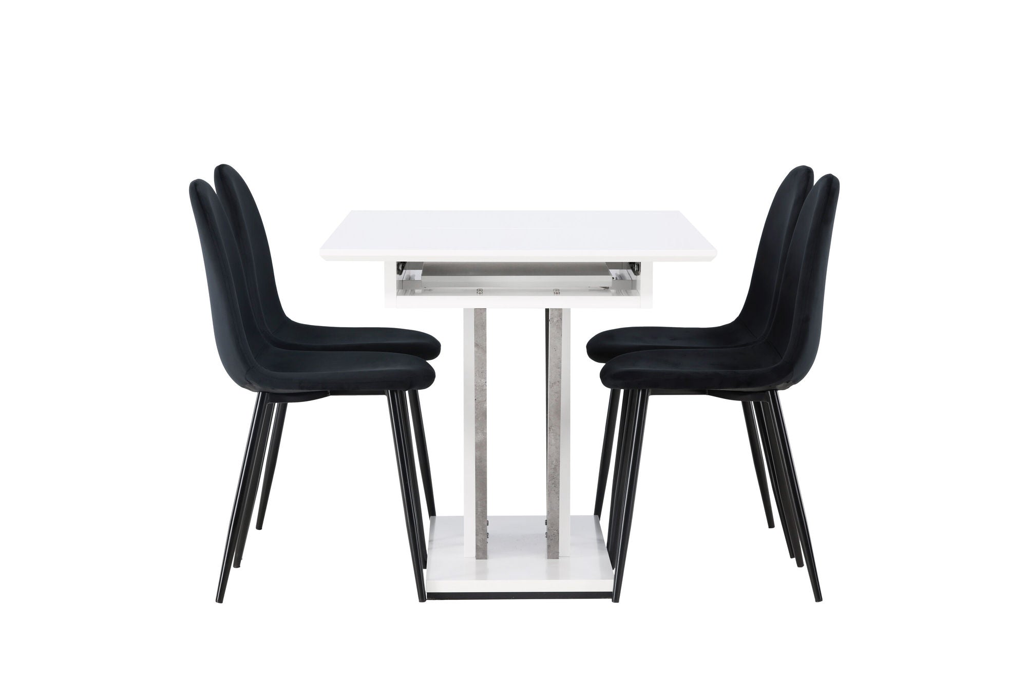 Venture Home Disa spisebord 120/160*80 - White / Grey MDF +Polar Spisebordsstol - Black legs / Black Velvet _4