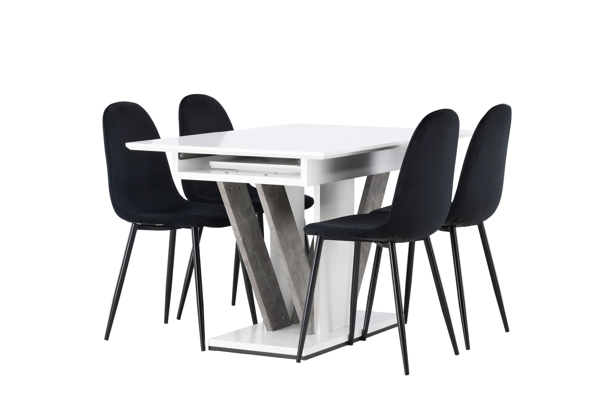 Venture Home Disa spisebord 120/160*80 - White / Grey MDF +Polar Spisebordsstol - Black legs / Black Velvet _4