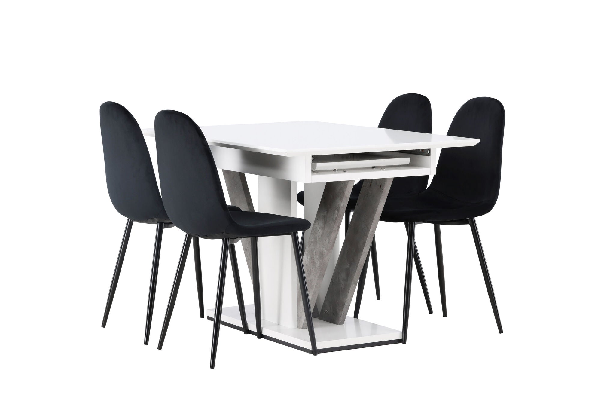 Venture Home Disa spisebord 120/160*80 - White / Grey MDF +Polar Spisebordsstol - Black legs / Black Velvet _4