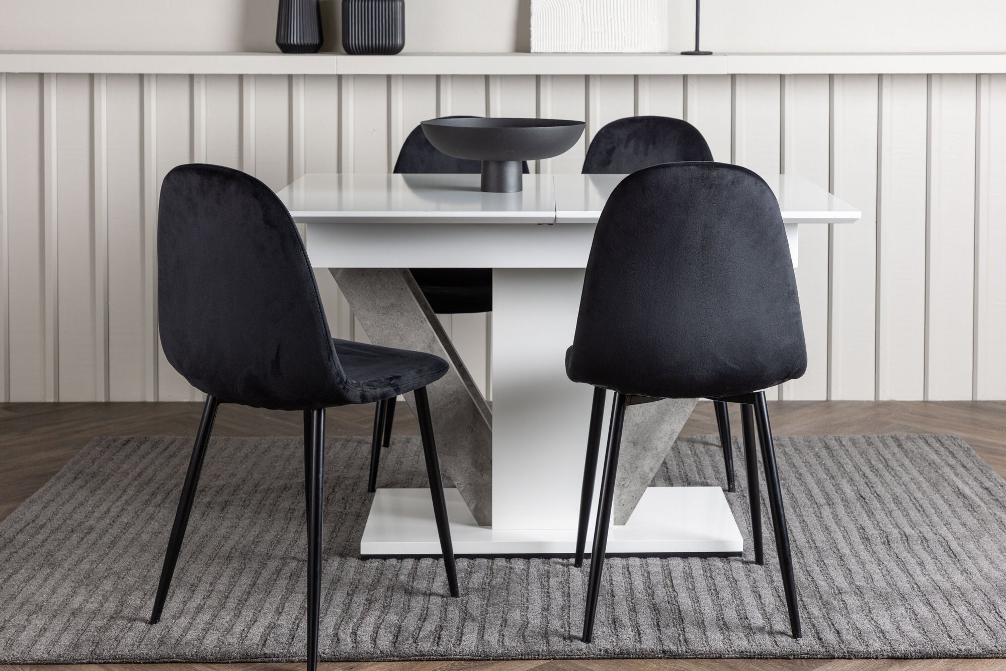 Venture Home Disa spisebord 120/160*80 - White / Grey MDF +Polar Spisebordsstol - Black legs / Black Velvet _4
