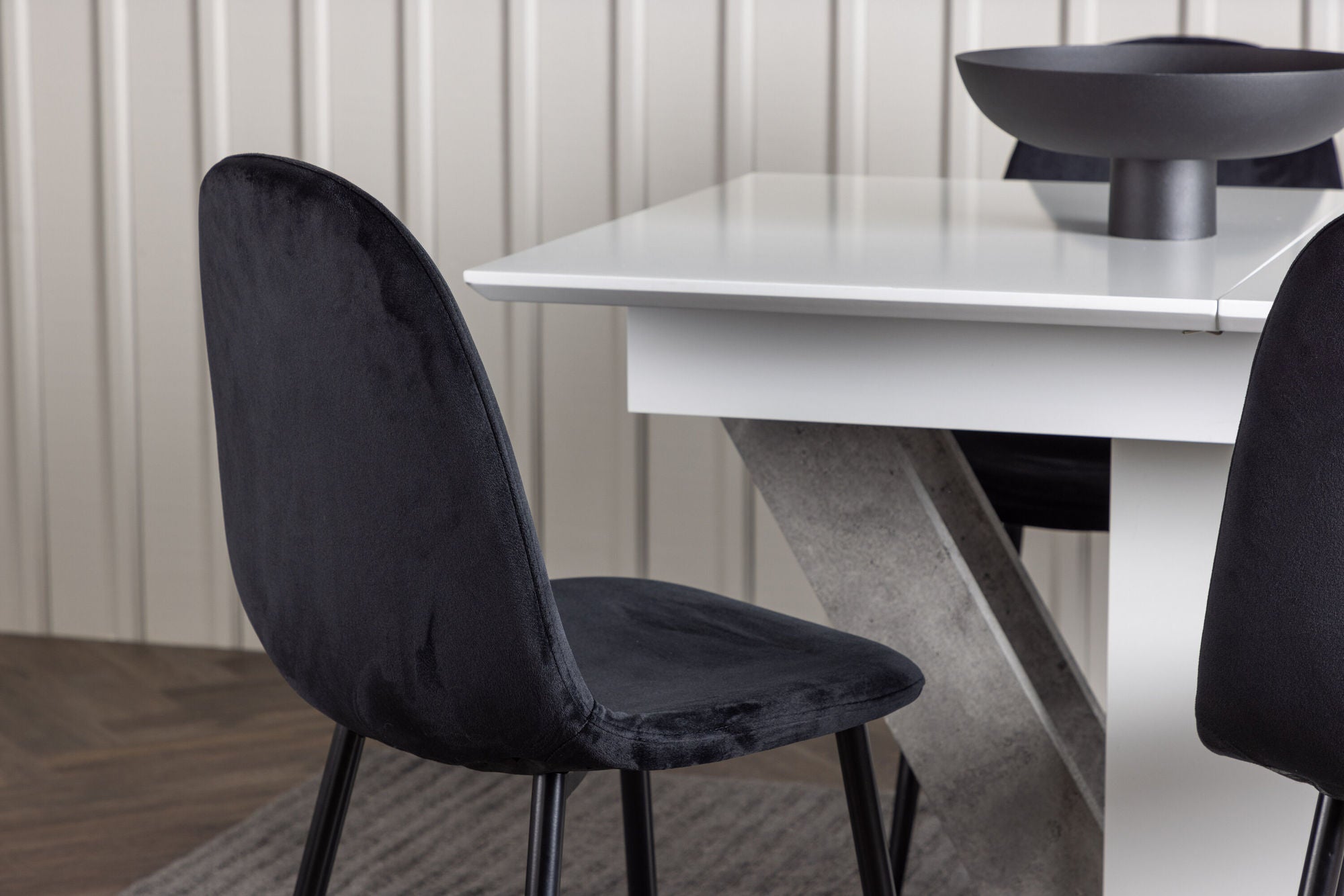 Venture Home Disa spisebord 120/160*80 - White / Grey MDF +Polar Spisebordsstol - Black legs / Black Velvet _4