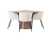 Venture Home Lanzo spisebord φ120 - Natural / Natural MDF +Berit stol - Black / Beige Velvet _4