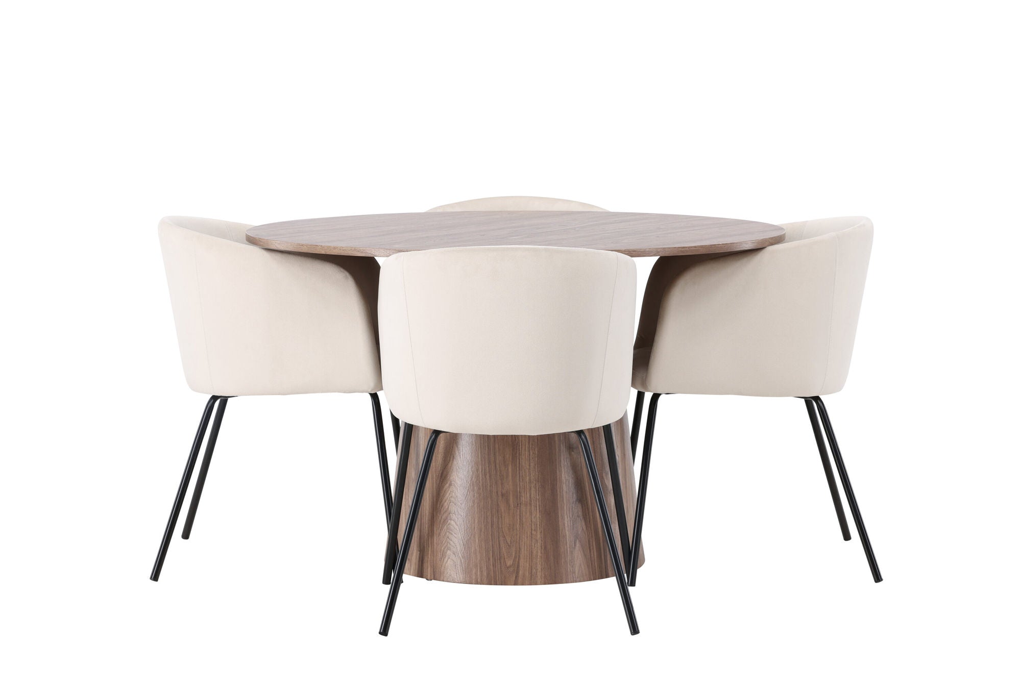 Venture Home Lanzo spisebord φ120 - Natural / Natural MDF +Berit stol - Black / Beige Velvet _4