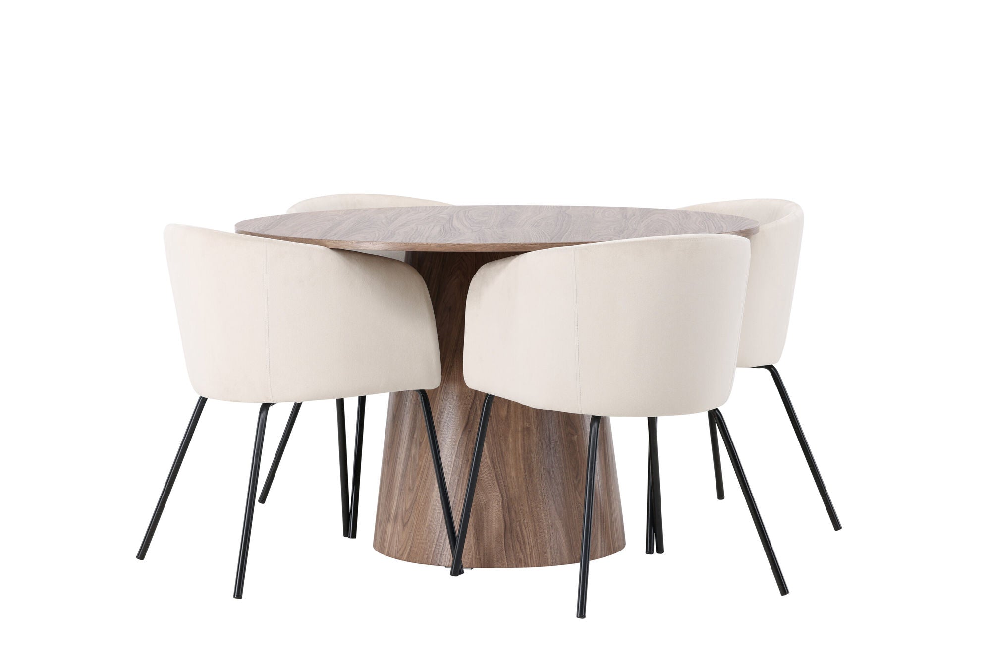 Venture Home Lanzo spisebord φ120 - Natural / Natural MDF +Berit stol - Black / Beige Velvet _4