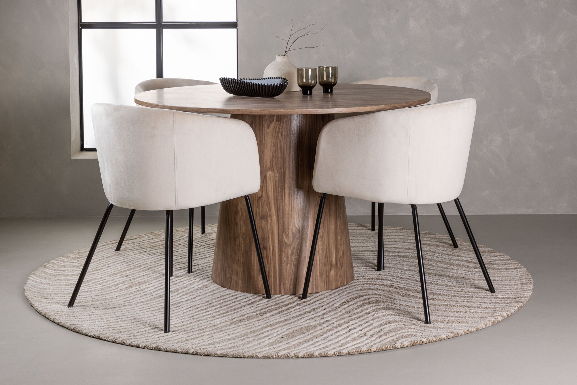 Venture Home Lanzo spisebord φ120 - Natural / Natural MDF +Berit stol - Black / Beige Velvet _4