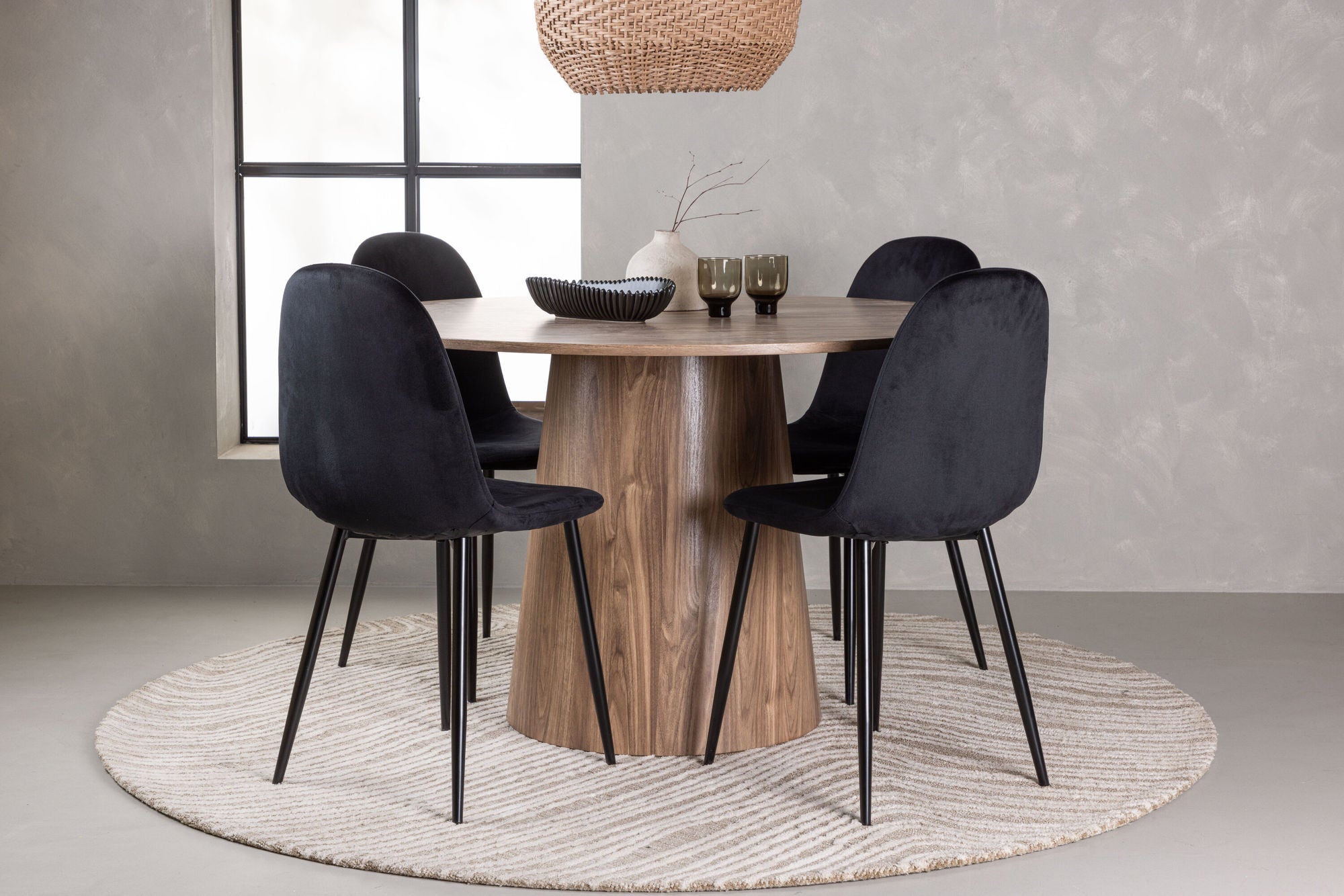 Venture Home Lanzo spisebord φ120 - Natural / Natural MDF +Polar Spisebordsstol - Black legs / Black Velvet _4
