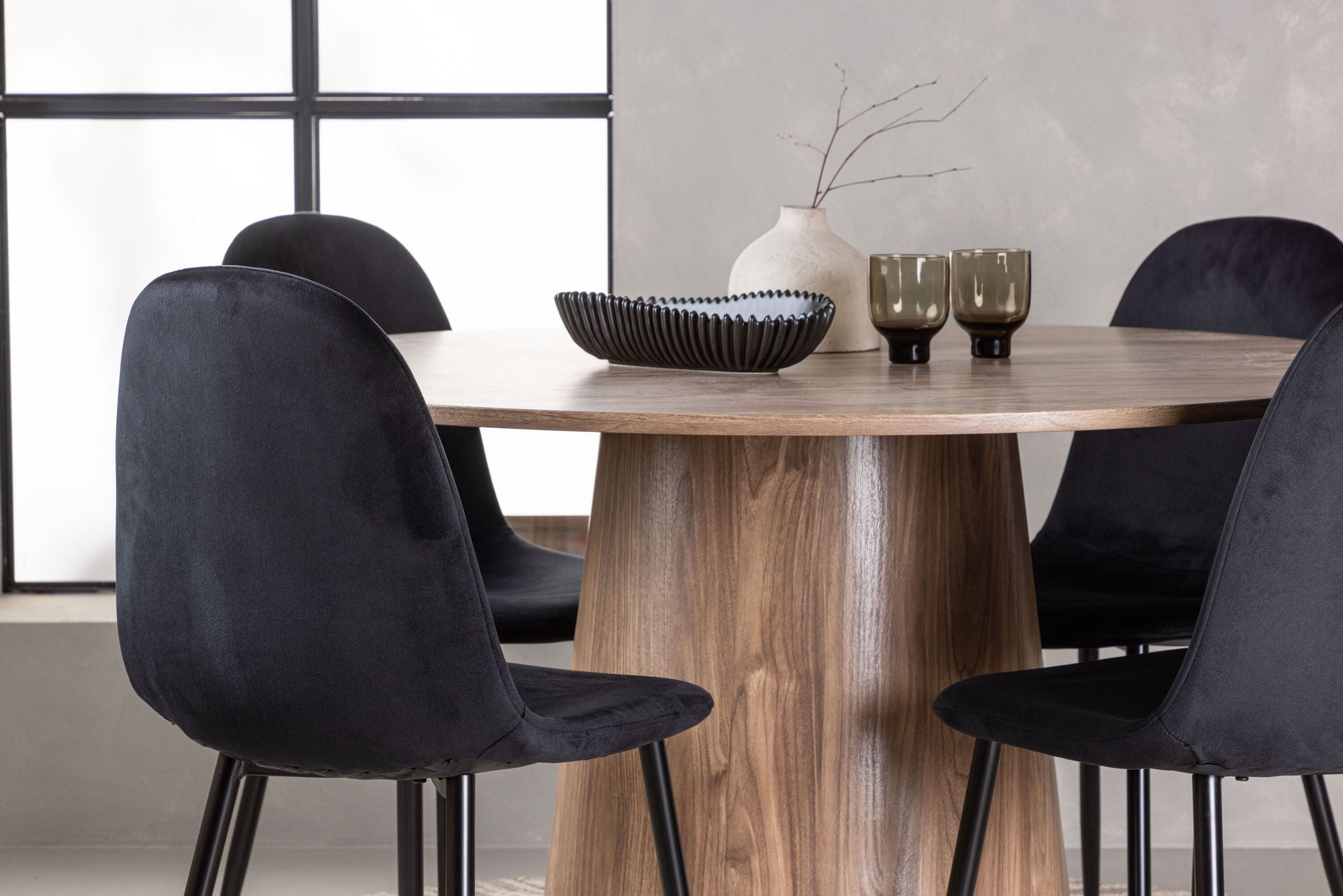 Venture Home Lanzo spisebord φ120 - Natural / Natural MDF +Polar Spisebordsstol - Black legs / Black Velvet _4