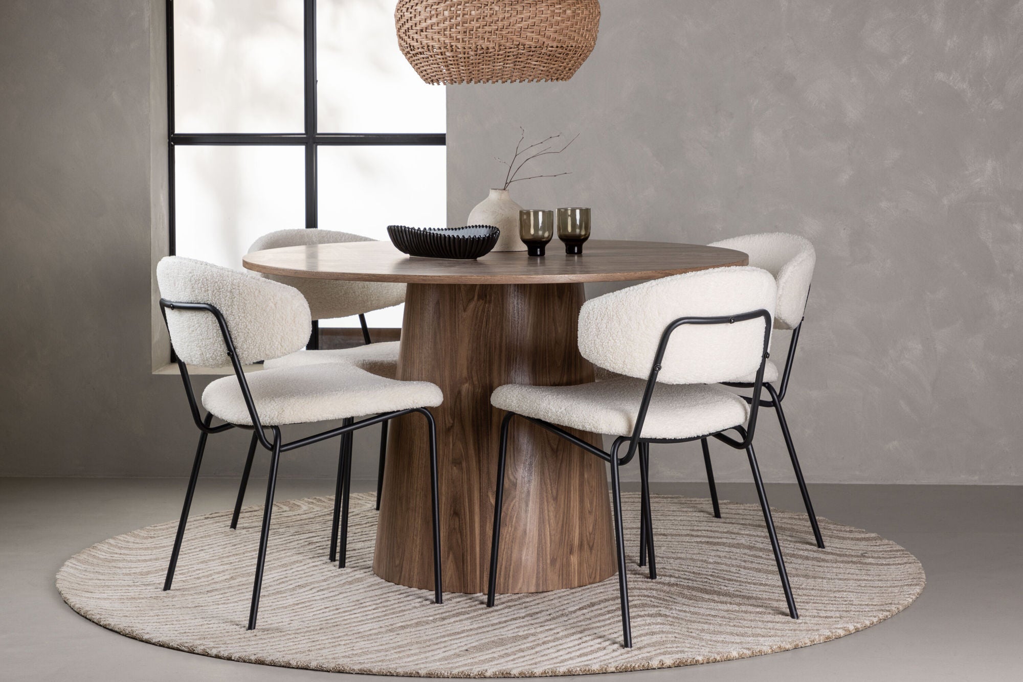 Venture Home Lanzo spisebord φ120 - Natural / Natural MDF +Chico Spisebordsstol - Black / White Boucle _4