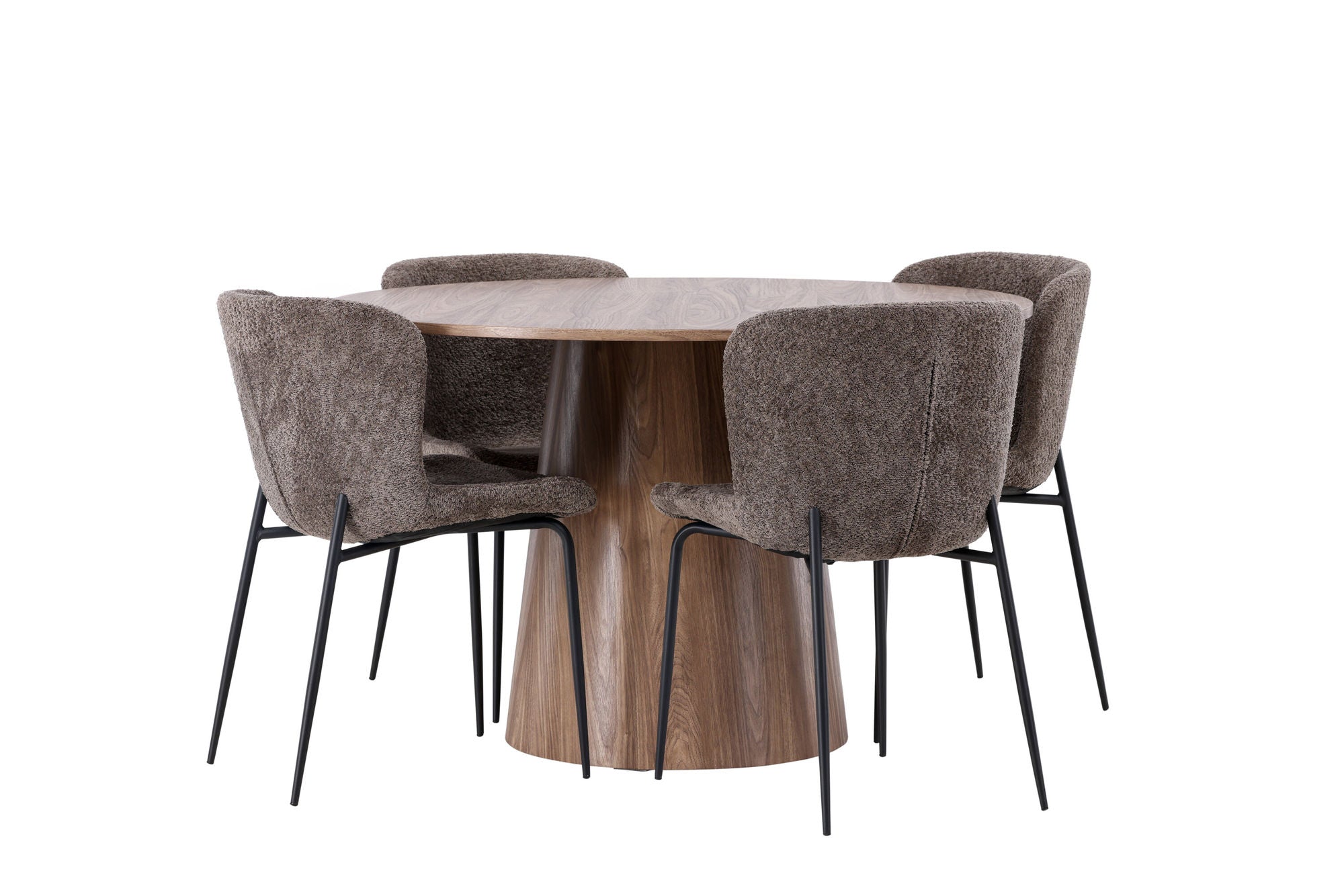 Venture Home Lanzo spisebord φ120 - Natural / Natural MDF +Modesto Spisebordsstol - Grey / Smoked Black Boucle _4