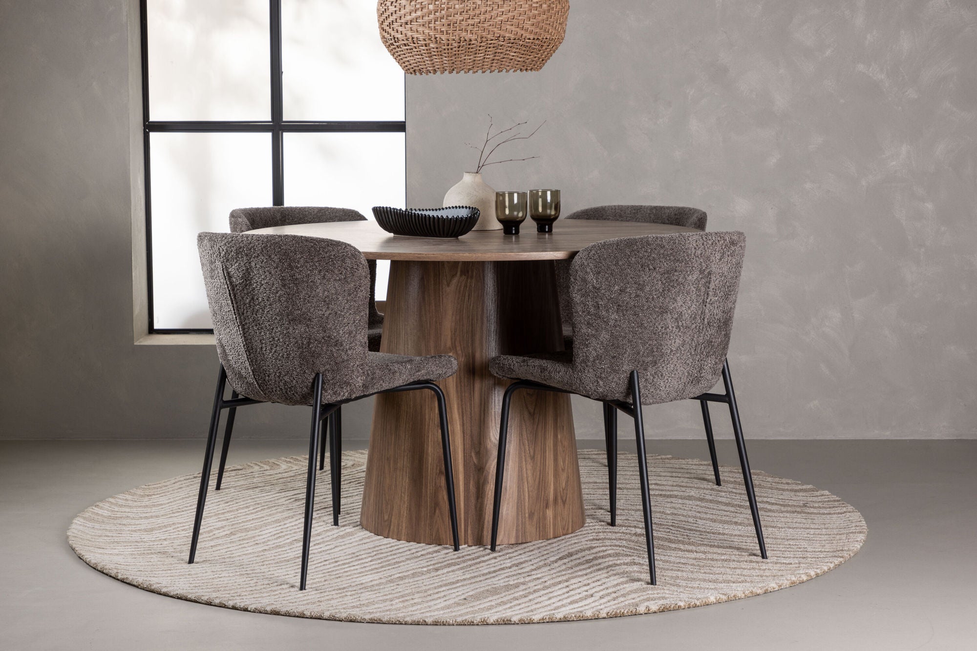 Venture Home Lanzo spisebord φ120 - Natural / Natural MDF +Modesto Spisebordsstol - Grey / Smoked Black Boucle _4