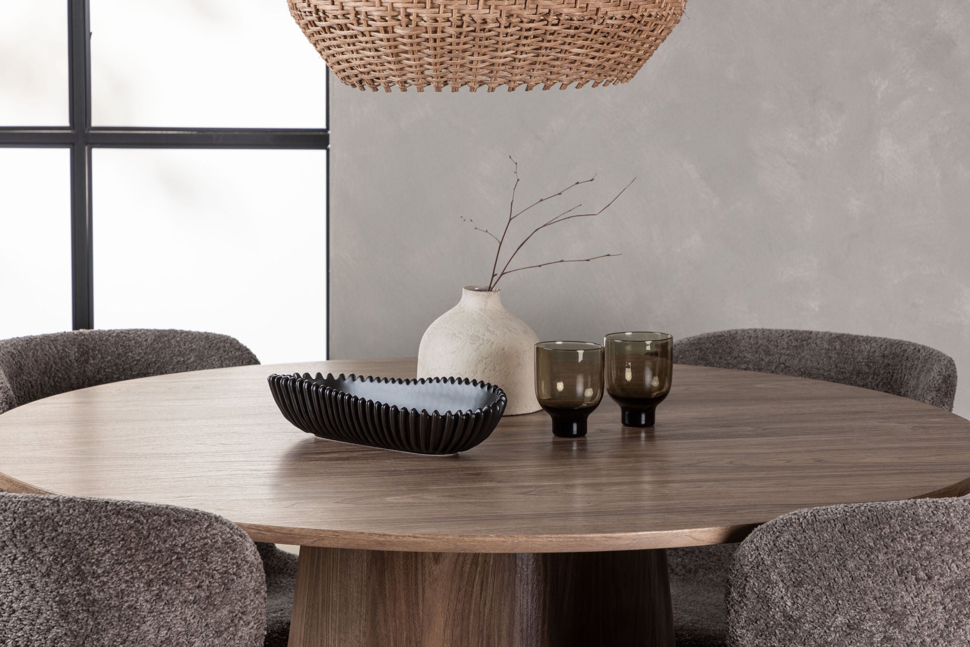 Venture Home Lanzo spisebord φ120 - Natural / Natural MDF +Modesto Spisebordsstol - Grey / Smoked Black Boucle _4