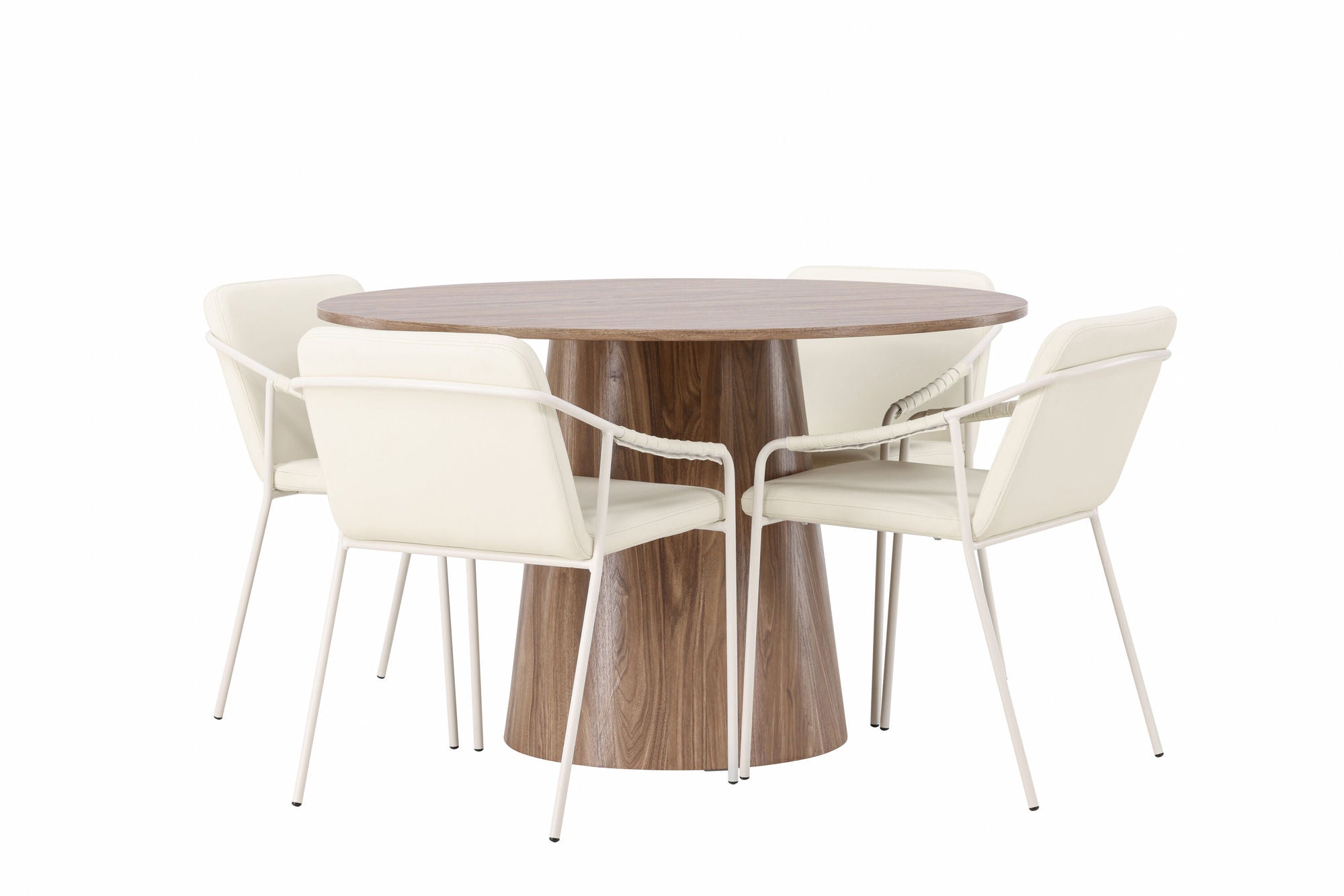 Venture Home Lanzo spisebord φ120 - Natural / Natural MDF +Tvist Spisebordsstol - Beige / Beige PU _4