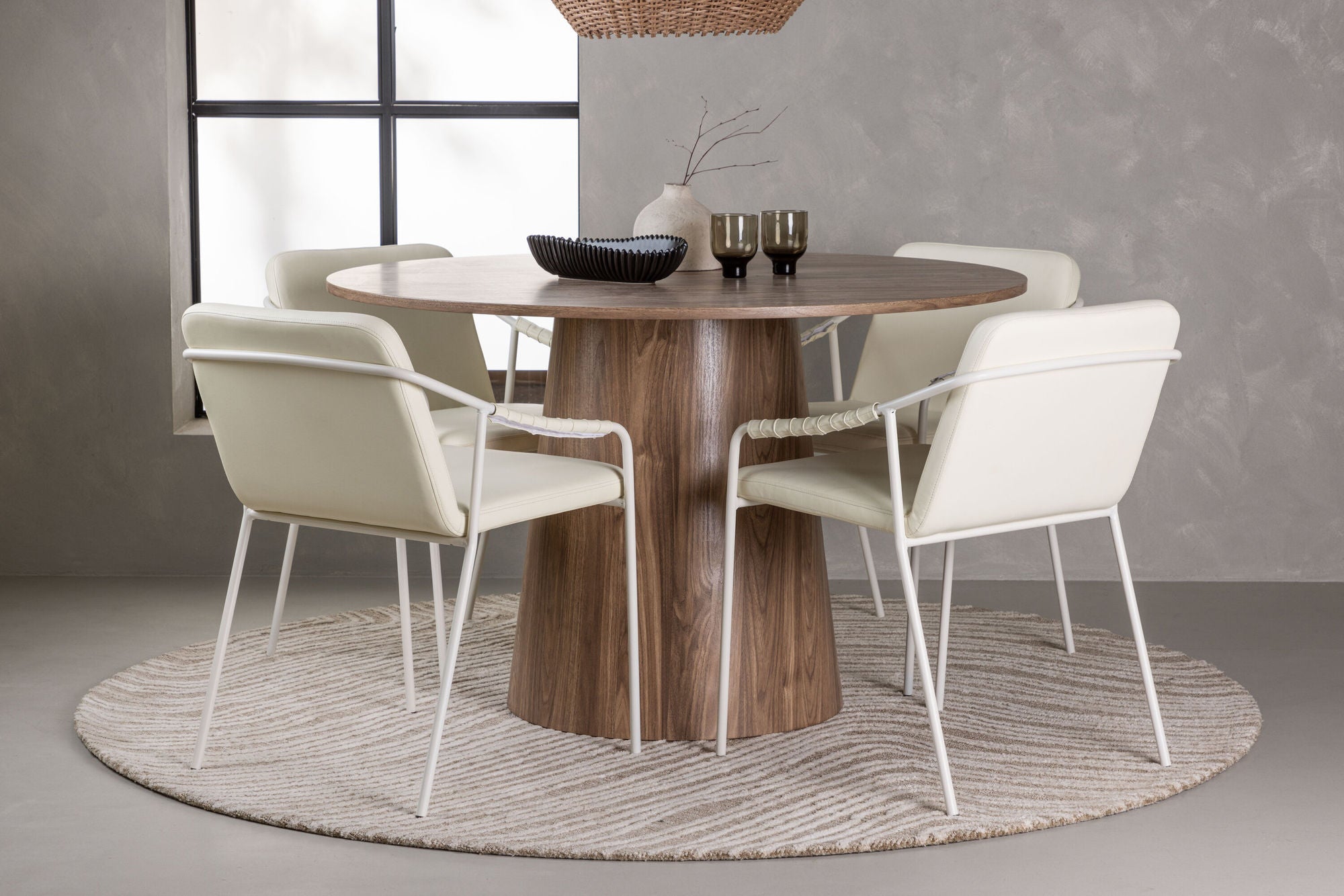 Venture Home Lanzo spisebord φ120 - Natural / Natural MDF +Tvist Spisebordsstol - Beige / Beige PU _4