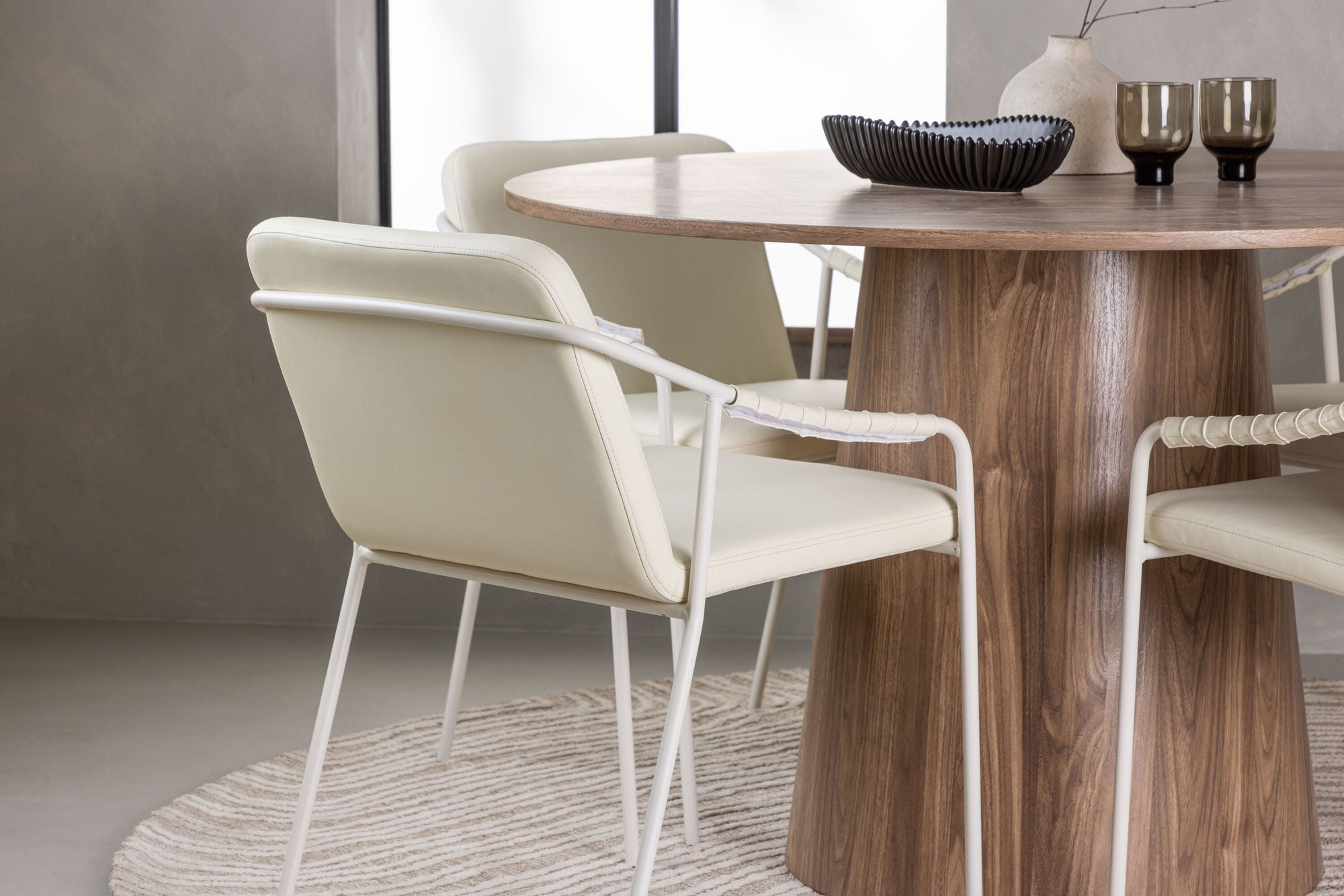 Venture Home Lanzo spisebord φ120 - Natural / Natural MDF +Tvist Spisebordsstol - Beige / Beige PU _4