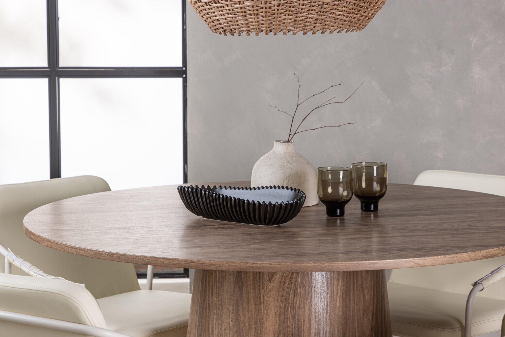 Venture Home Lanzo spisebord φ120 - Natural / Natural MDF +Tvist Spisebordsstol - Beige / Beige PU _4