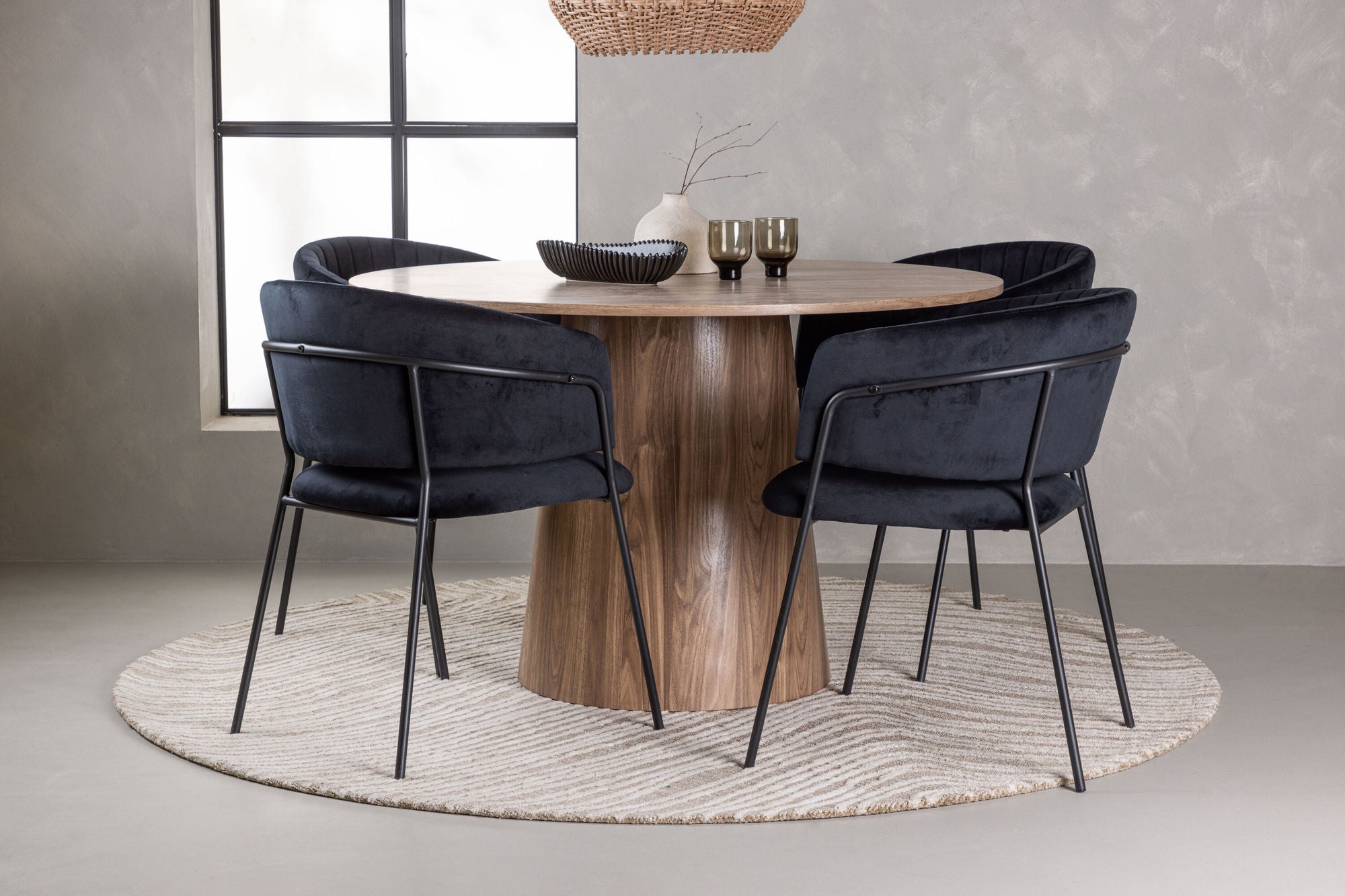 Venture Home Lanzo spisebord φ120 - Natural / Natural MDF +Selma Spisebordsstol - Black / Black Velvet _4