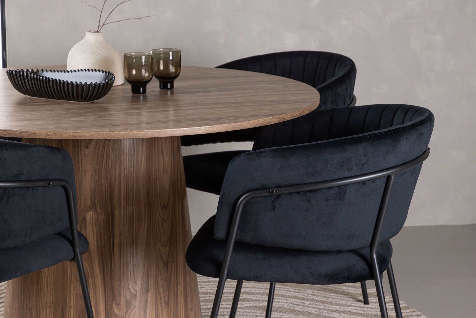 Venture Home Lanzo spisebord φ120 - Natural / Natural MDF +Selma Spisebordsstol - Black / Black Velvet _4