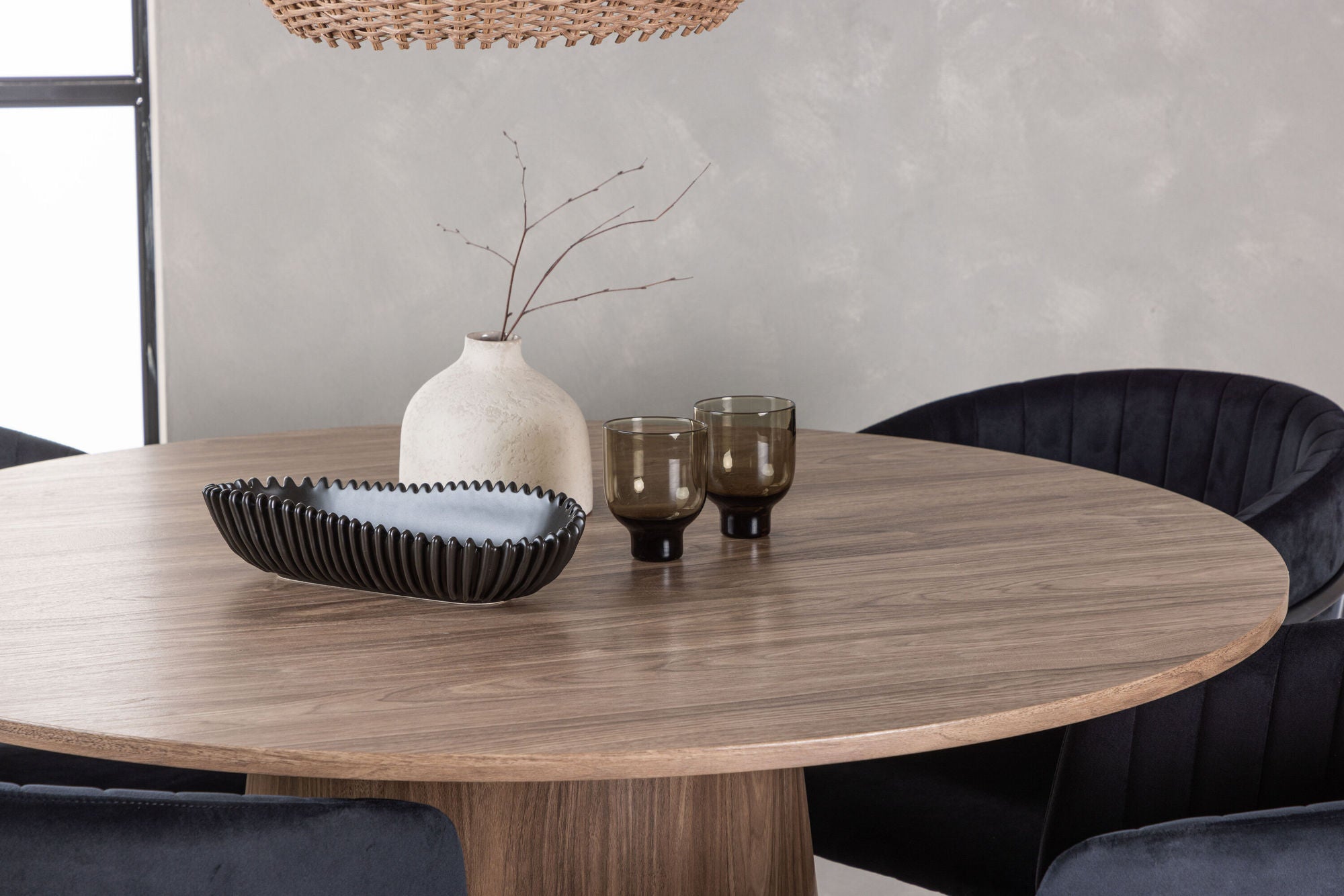 Venture Home Lanzo spisebord φ120 - Natural / Natural MDF +Selma Spisebordsstol - Black / Black Velvet _4