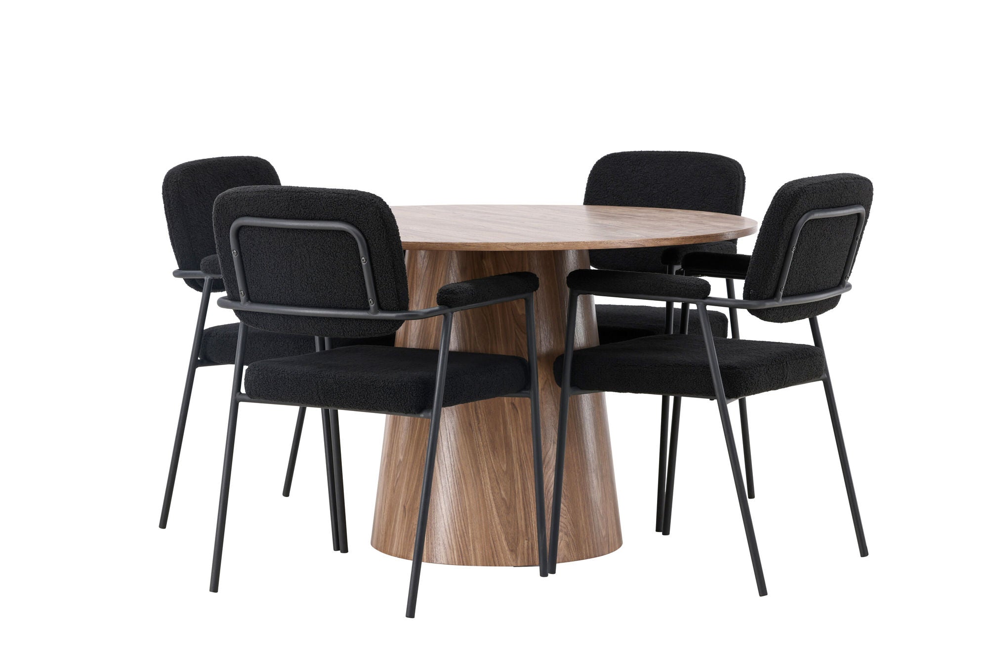 Venture Home Lanzo spisebord φ120 - Natural / Natural MDF +Yesterday Spisebordsstol - Black / Black Boucle _4