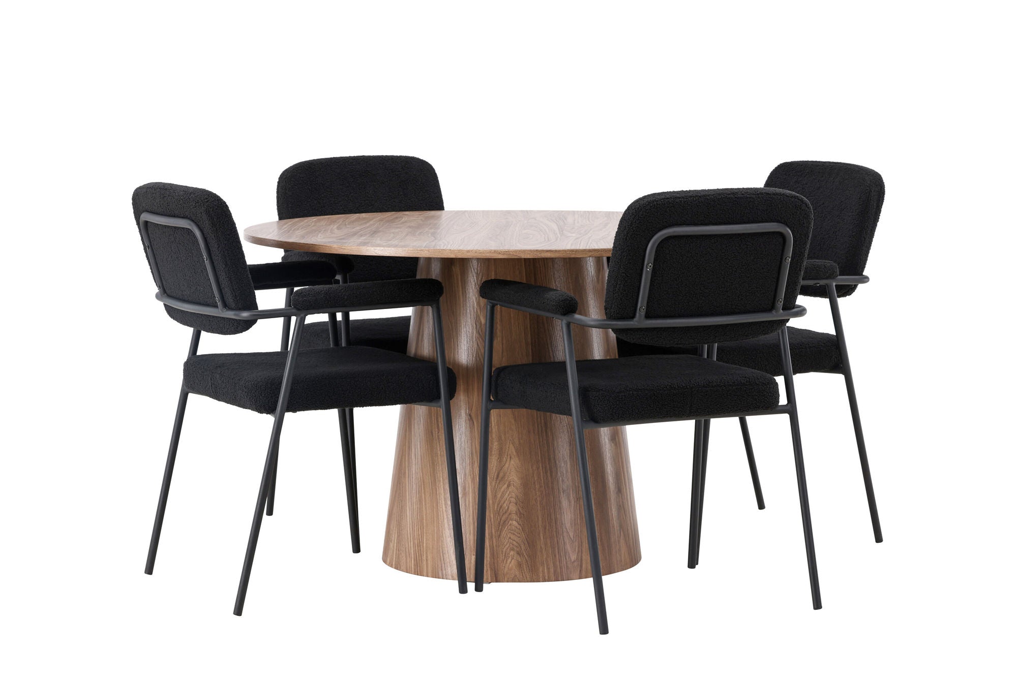 Venture Home Lanzo spisebord φ120 - Natural / Natural MDF +Yesterday Spisebordsstol - Black / Black Boucle _4