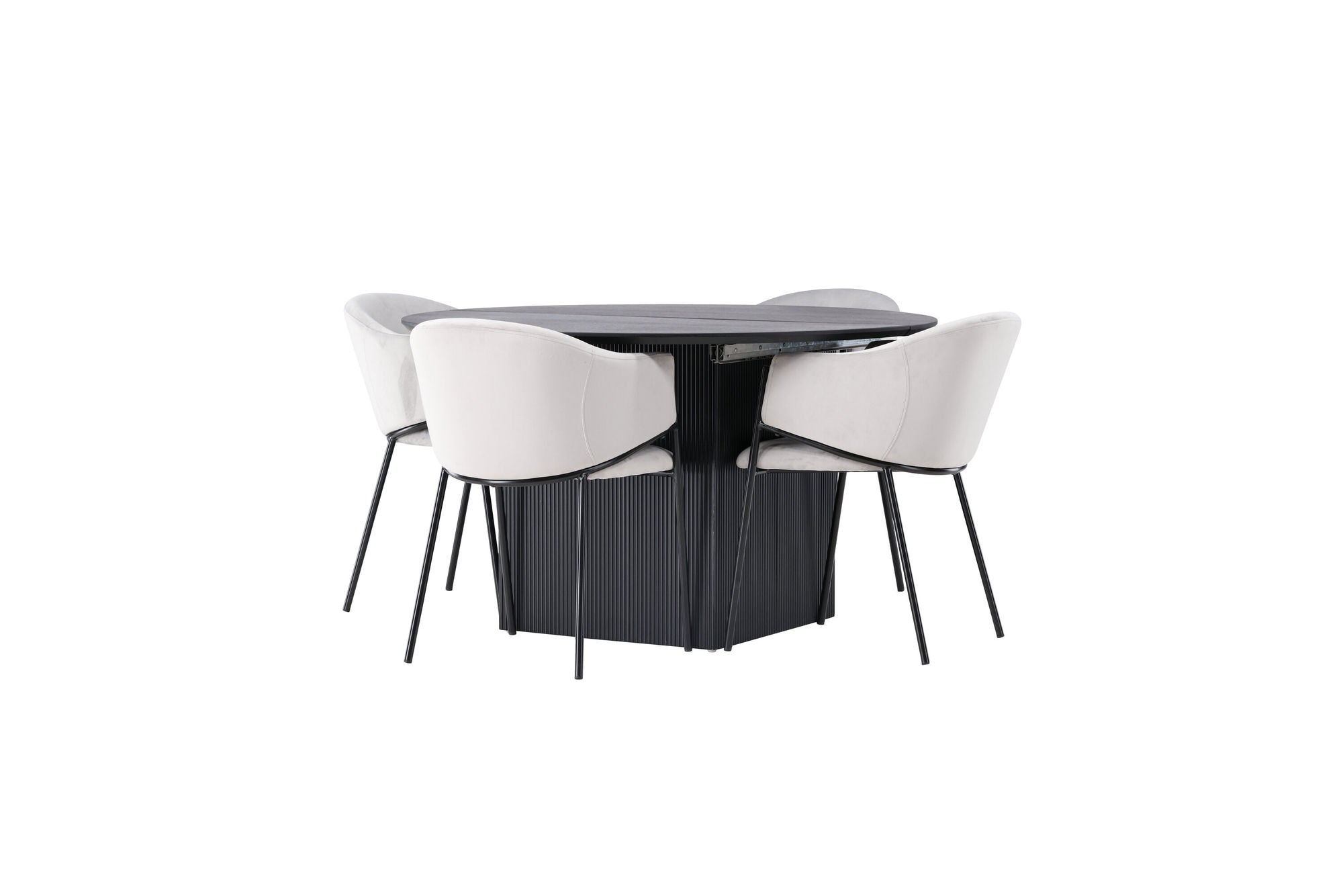 Venture Home Matilda spisebord φ130 - Black / Black MDF with veneer +Evelina Spisebordsstol - Black / Light grey Velvet _4