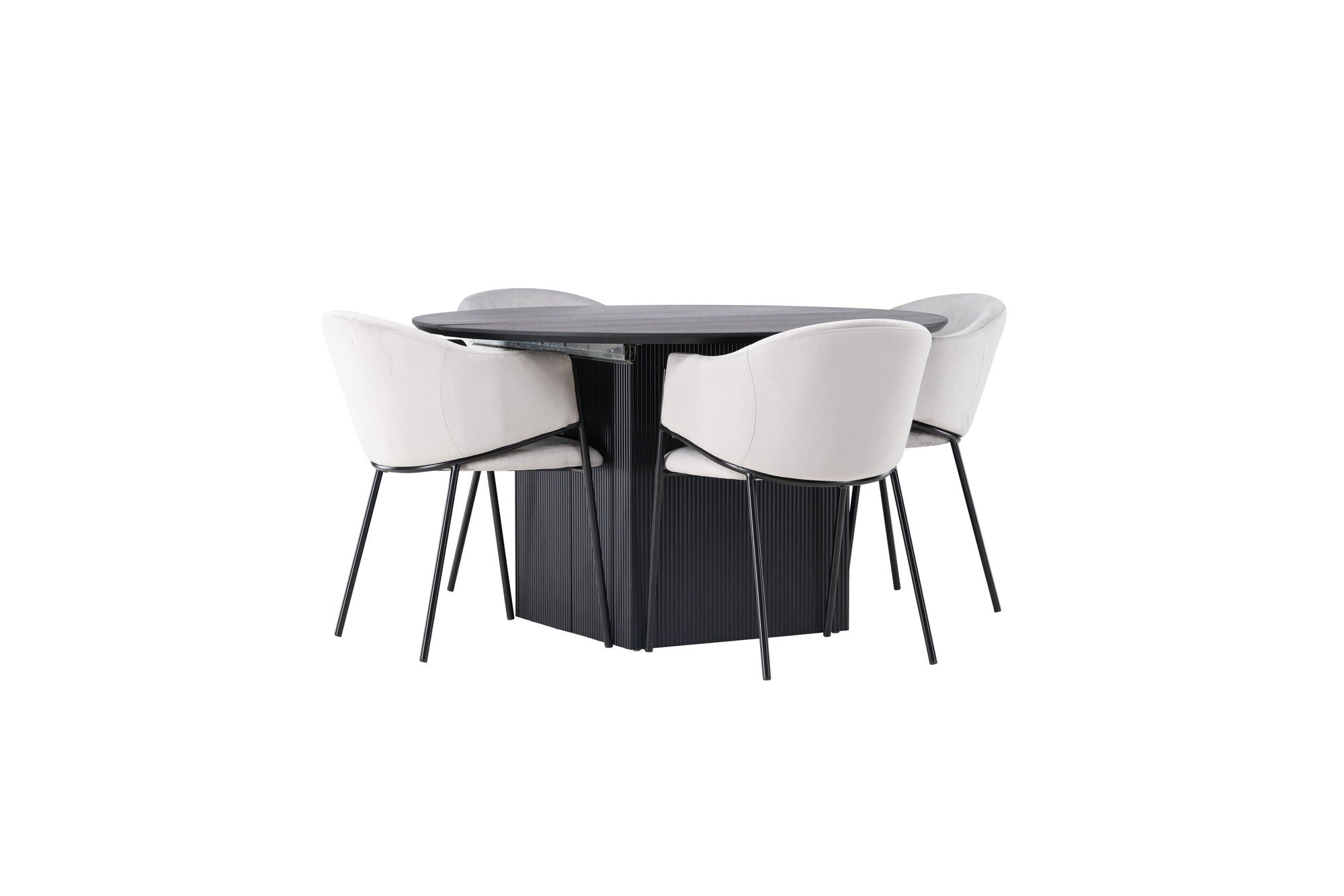 Venture Home Matilda spisebord φ130 - Black / Black MDF with veneer +Evelina Spisebordsstol - Black / Light grey Velvet _4