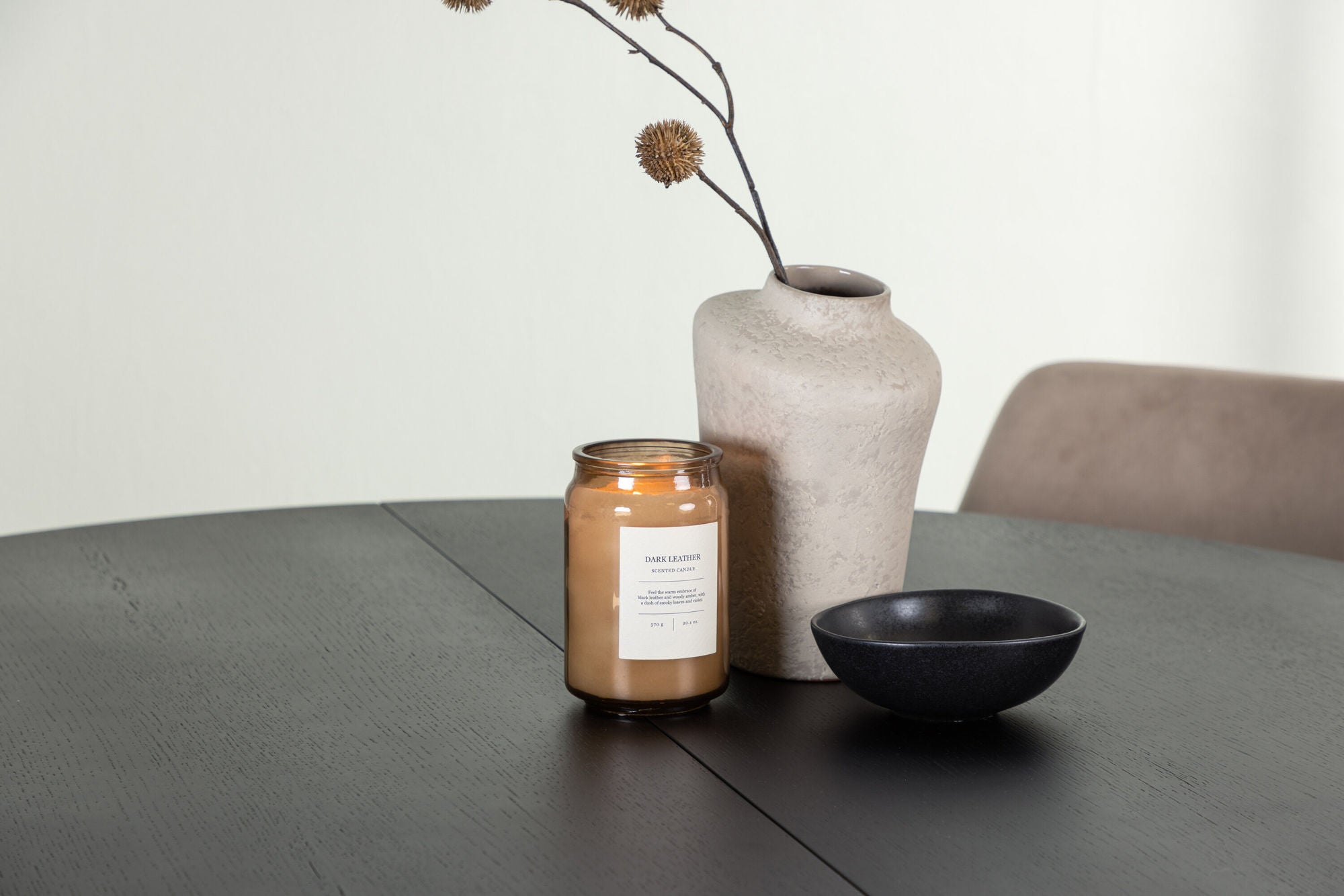 Venture Home Matilda spisebord φ130 - Black / Black MDF with veneer +Night Spisebordsstol - Dark walnut / Mocca / Brown Fabric _4