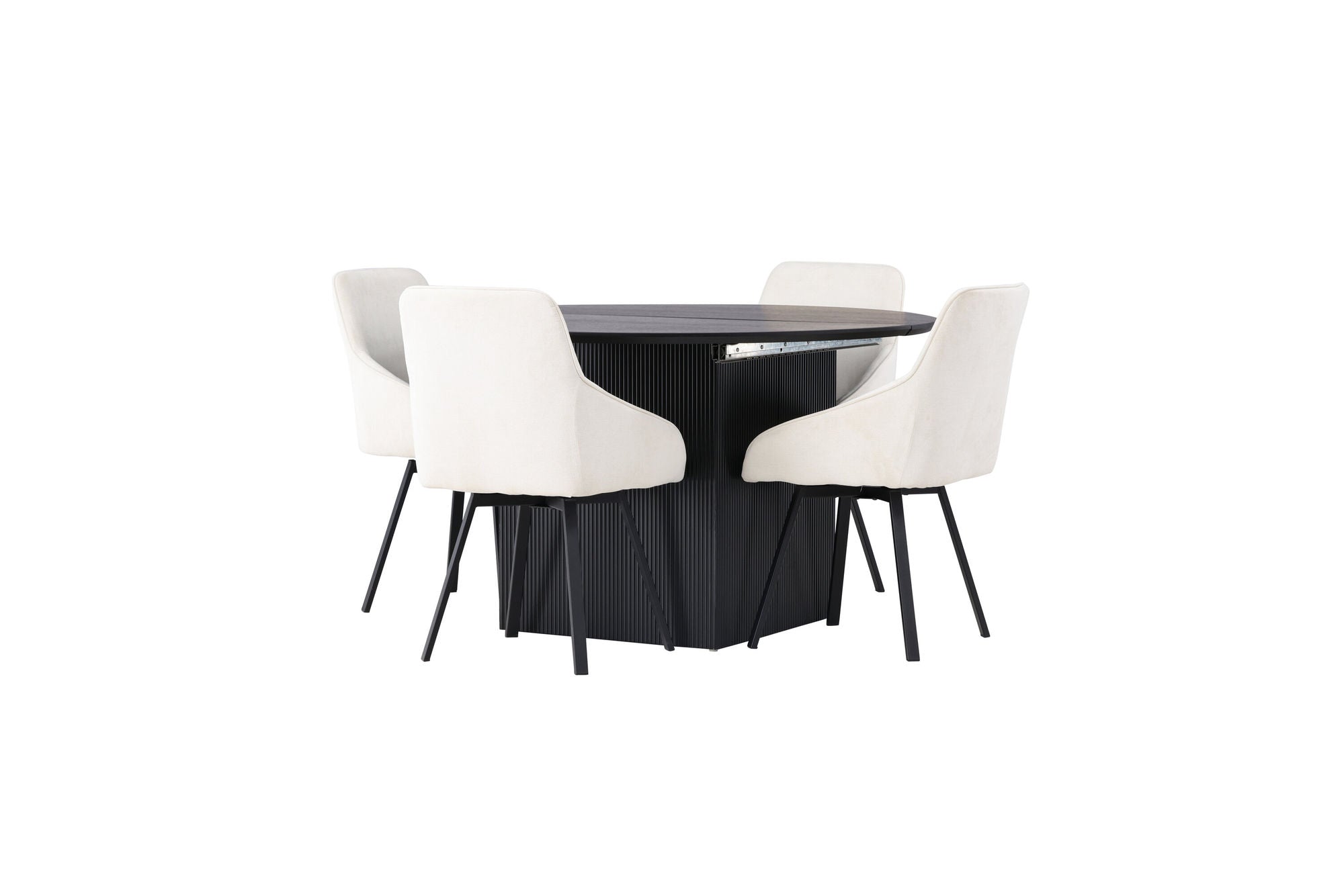 Venture Home Matilda spisebord φ130 - Black / Black MDF with veneer +Rosie Spisebordsstol - Black / Beige Fabric _4