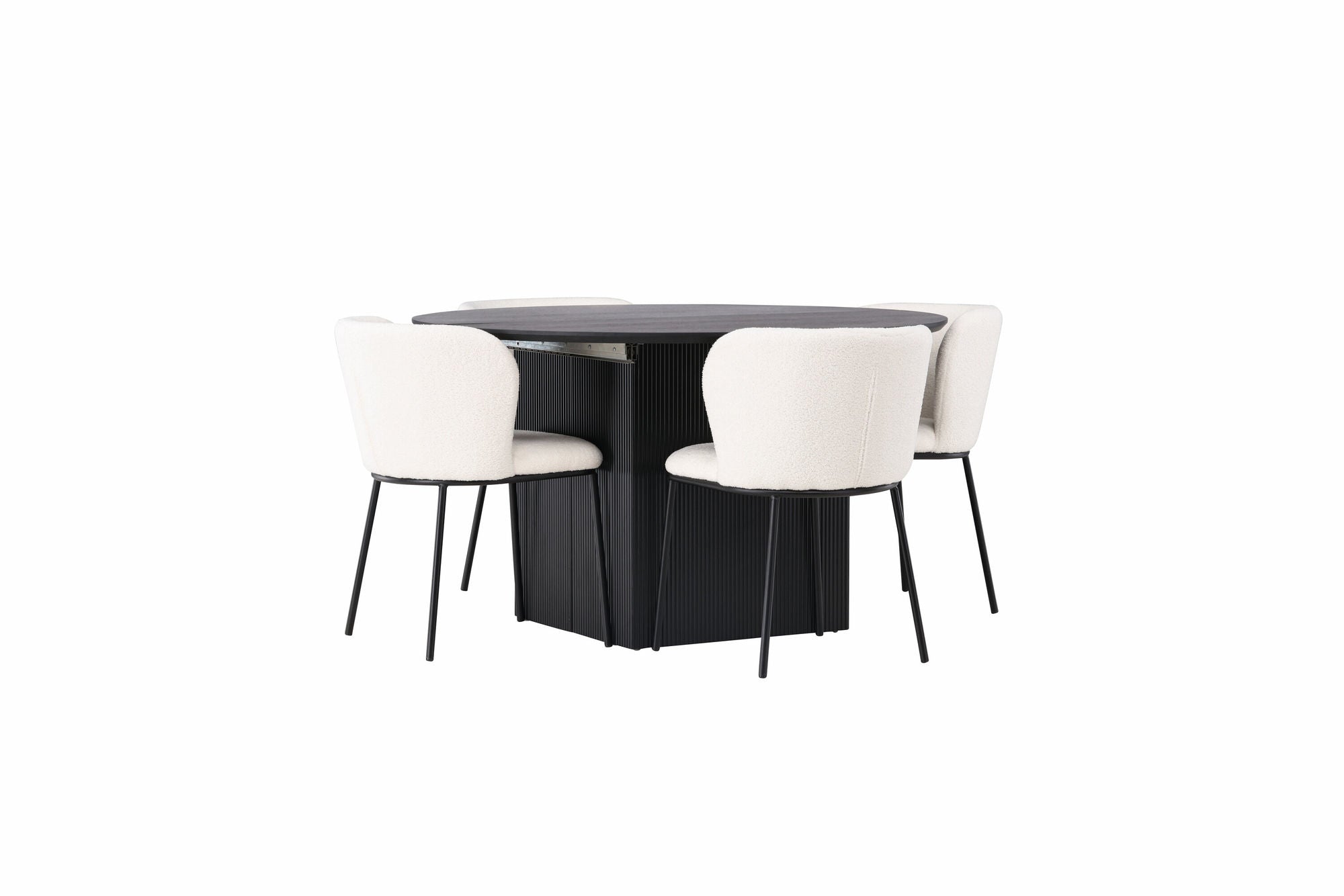 Venture Home Matilda spisebord φ130 - Black / Black MDF with veneer +Edina Spisebordsstol - Black / White Boucle _4