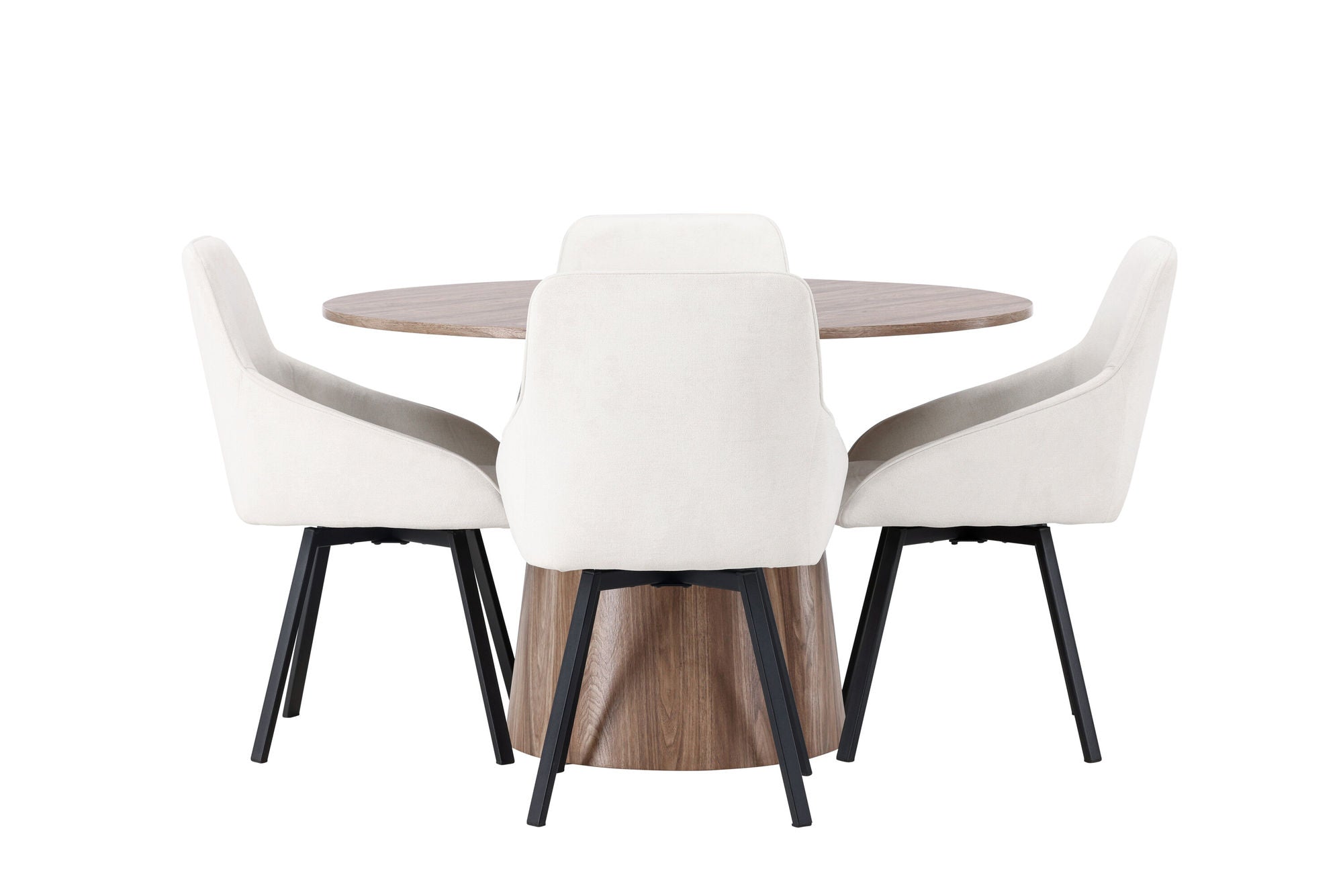 Venture Home Lanzo spisebord φ120 - Natural / Natural MDF +Rosie Spisebordsstol - Black / Beige Fabric _4