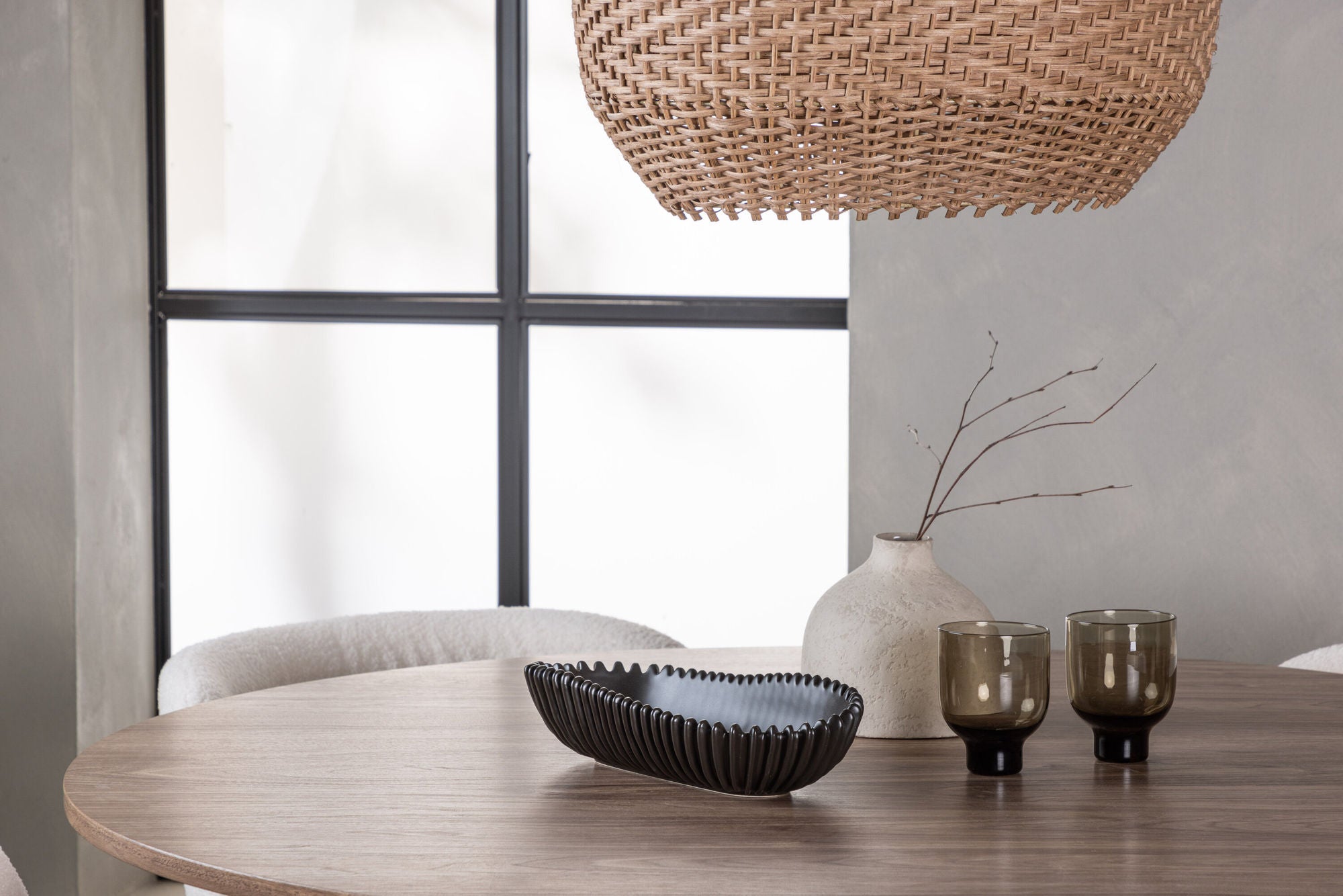 Venture Home Lanzo spisebord φ120 - Natural / Natural MDF +Edina Spisebordsstol - Black / White Boucle _4