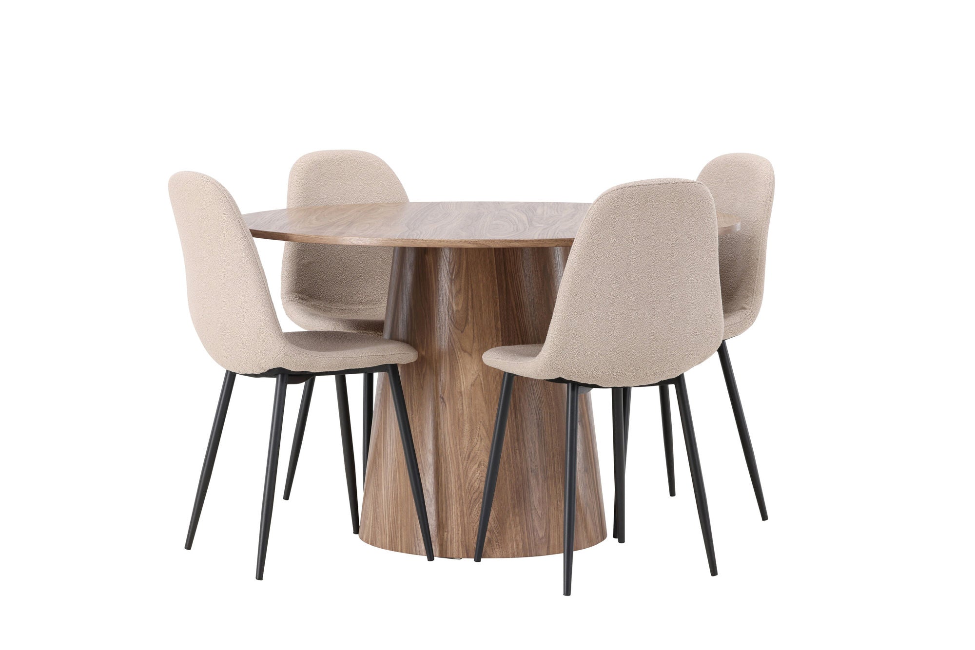 Venture Home Lanzo spisebord φ120 - Natural / Natural MDF +Polar Spisebordsstol - Black / Beige Boucle _4