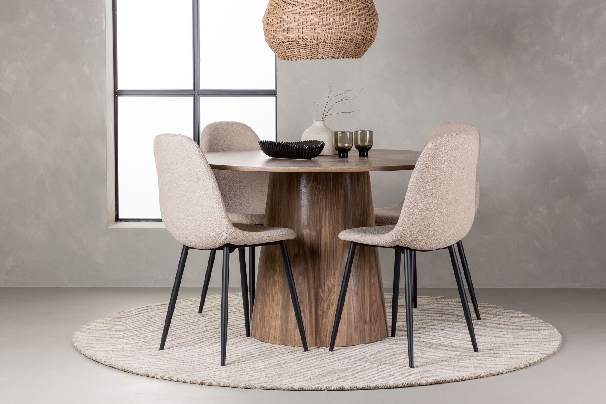 Venture Home Lanzo spisebord φ120 - Natural / Natural MDF +Polar Spisebordsstol - Black / Beige Boucle _4