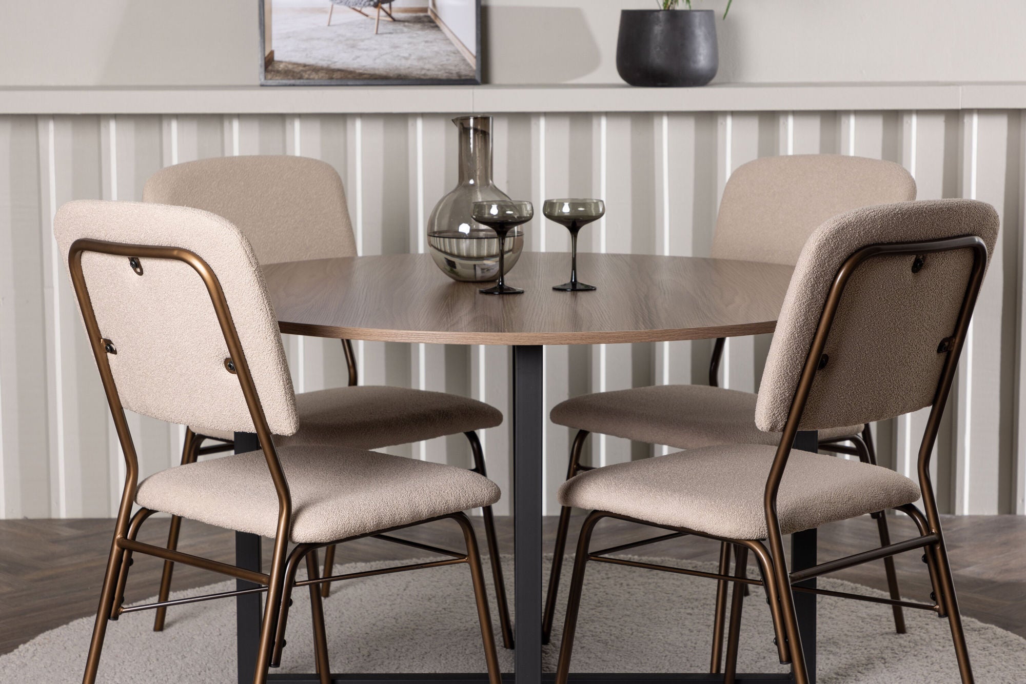 Venture Home Durango spisebord - Black / Walnut MDF +Seda Spisebordsstol - Matte brown / Beige Fabric _4