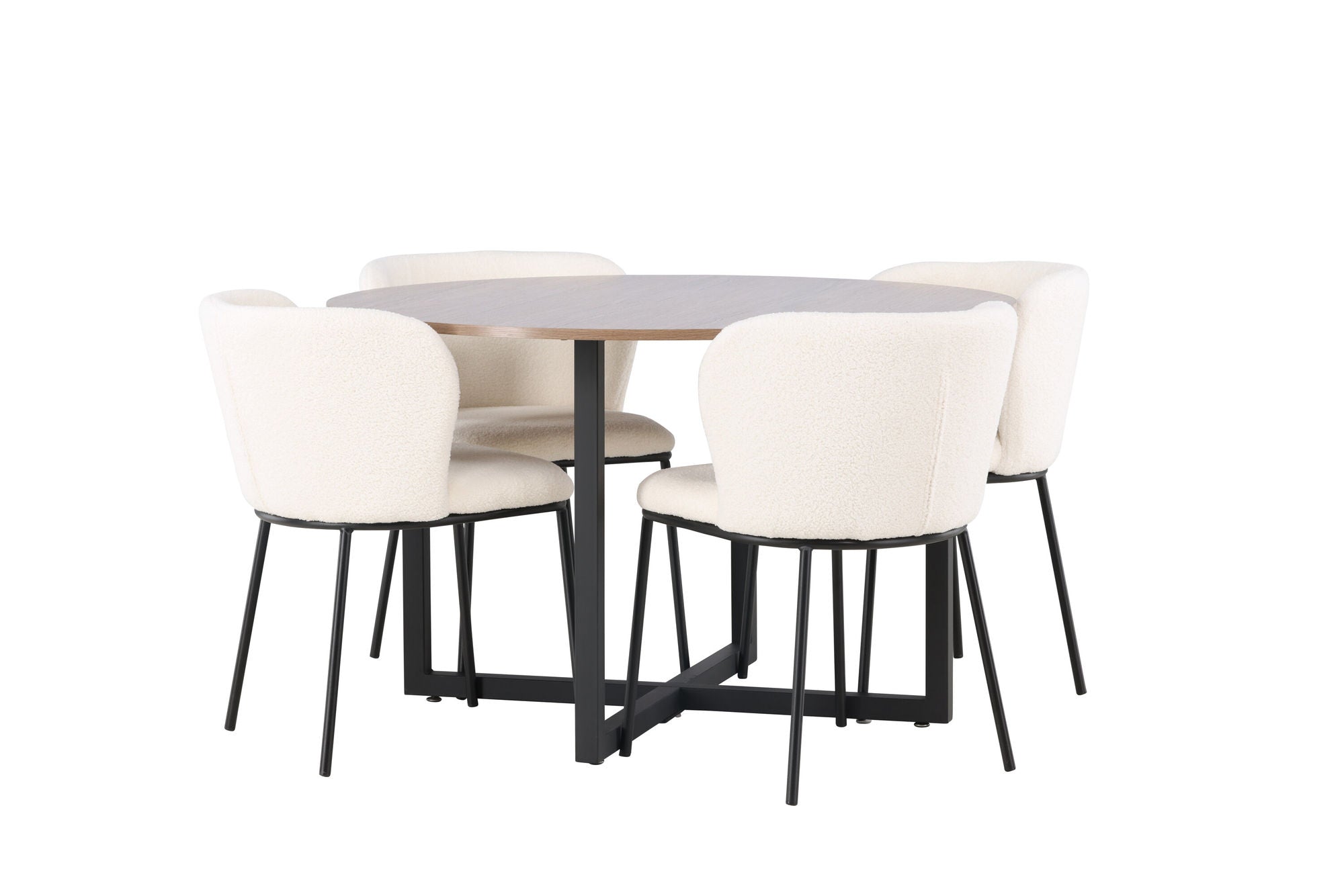 Venture Home Durango spisebord - Black / Walnut MDF +Edina Spisebordsstol - Black / White Boucle _4