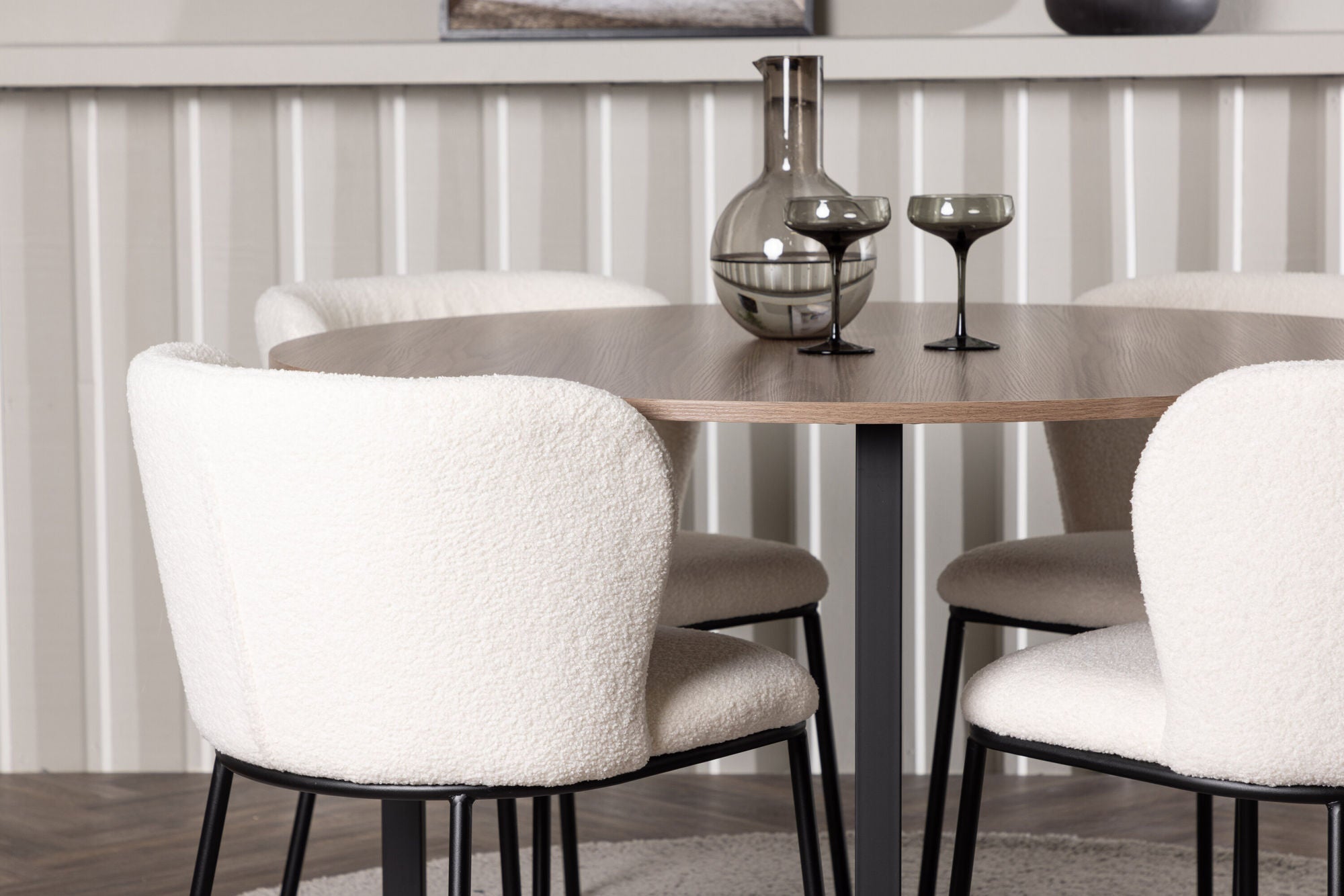 Venture Home Durango spisebord - Black / Walnut MDF +Edina Spisebordsstol - Black / White Boucle _4